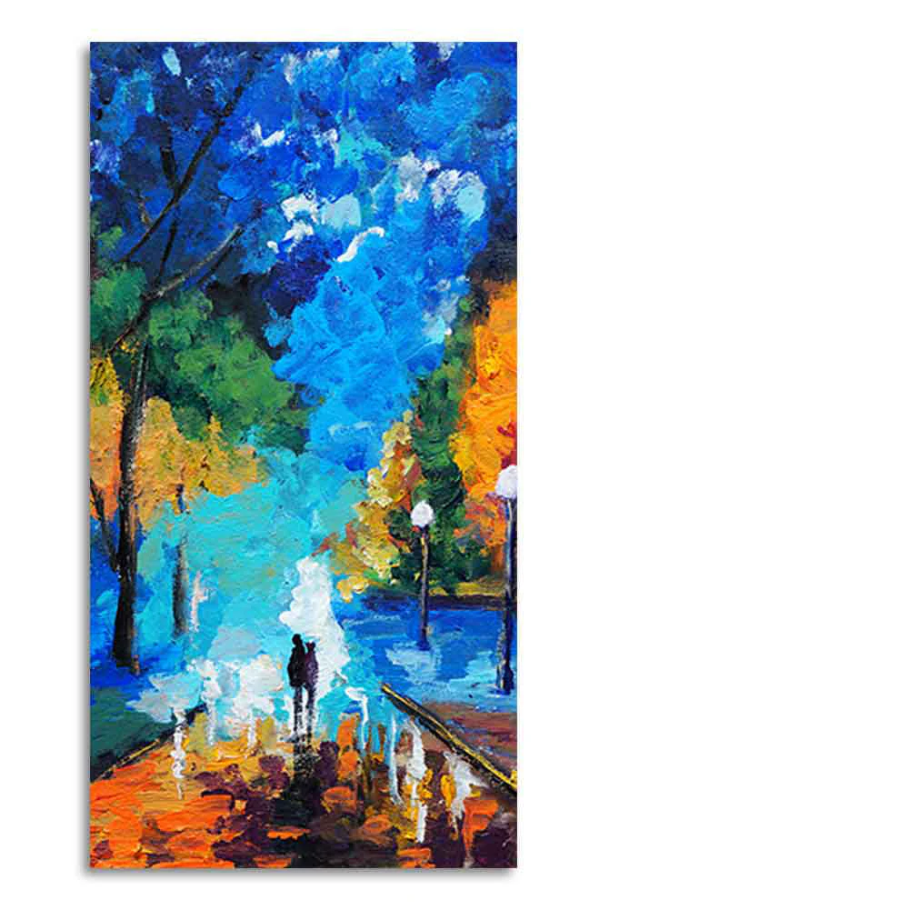 Vertical Wall Painting of Couple Walking in Night - Image 7
