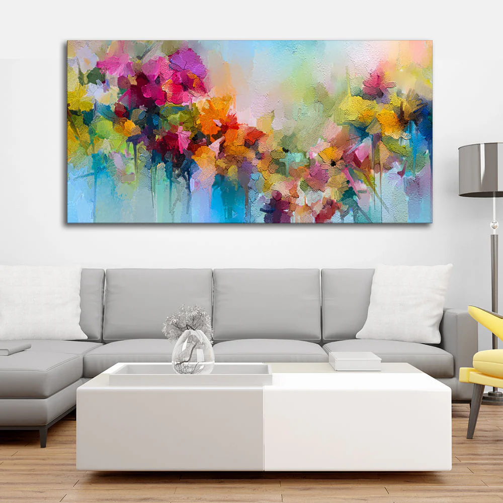 Vibrant Abstract Floral Painted Brush Stroke Canvas Wall Painting - Image 2