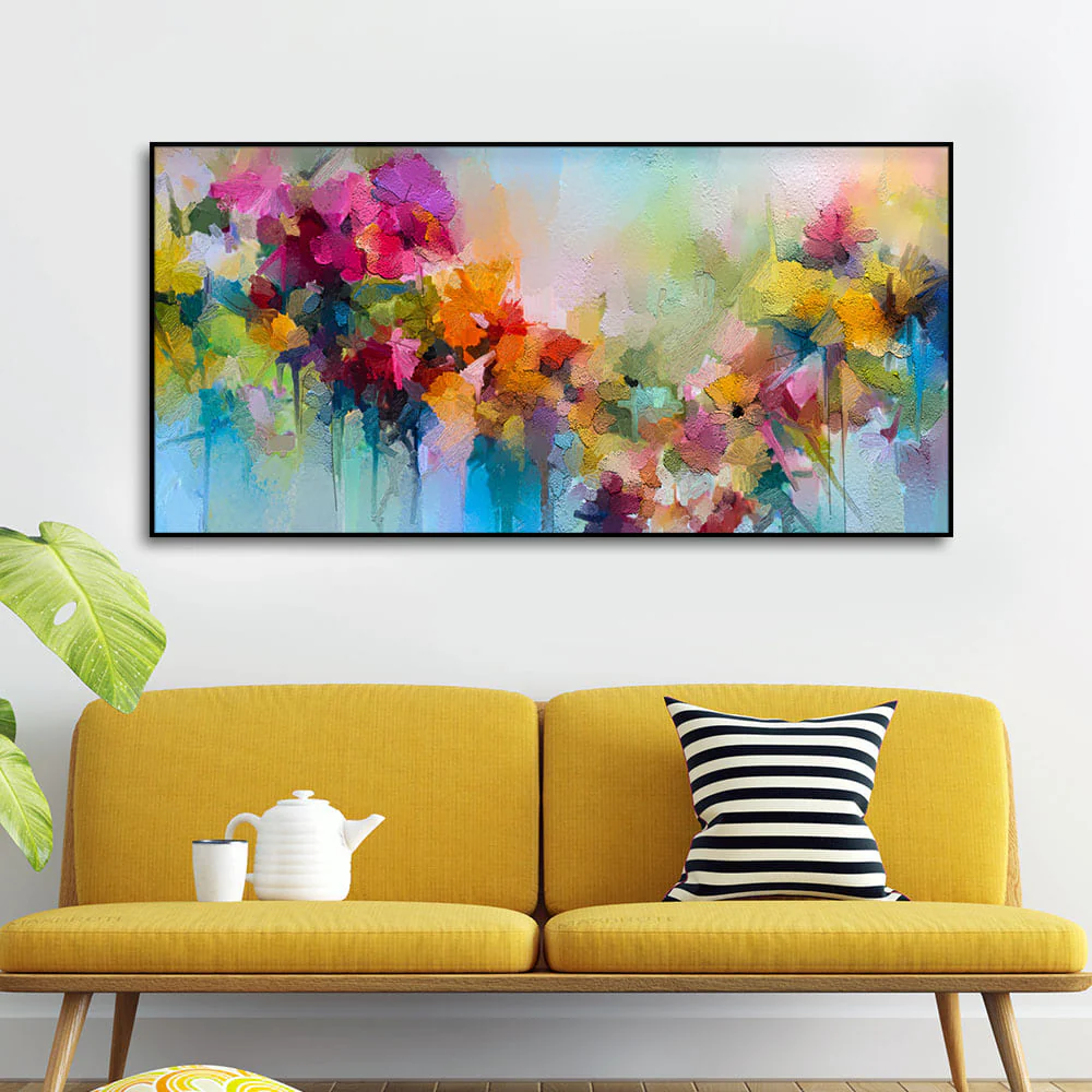 Vibrant Abstract Floral Painted Brush Stroke Canvas Wall Painting - Image 3