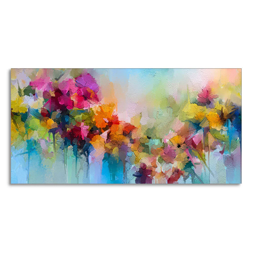 Vibrant Abstract Floral Painted Brush Stroke Canvas Wall Painting - Image 4