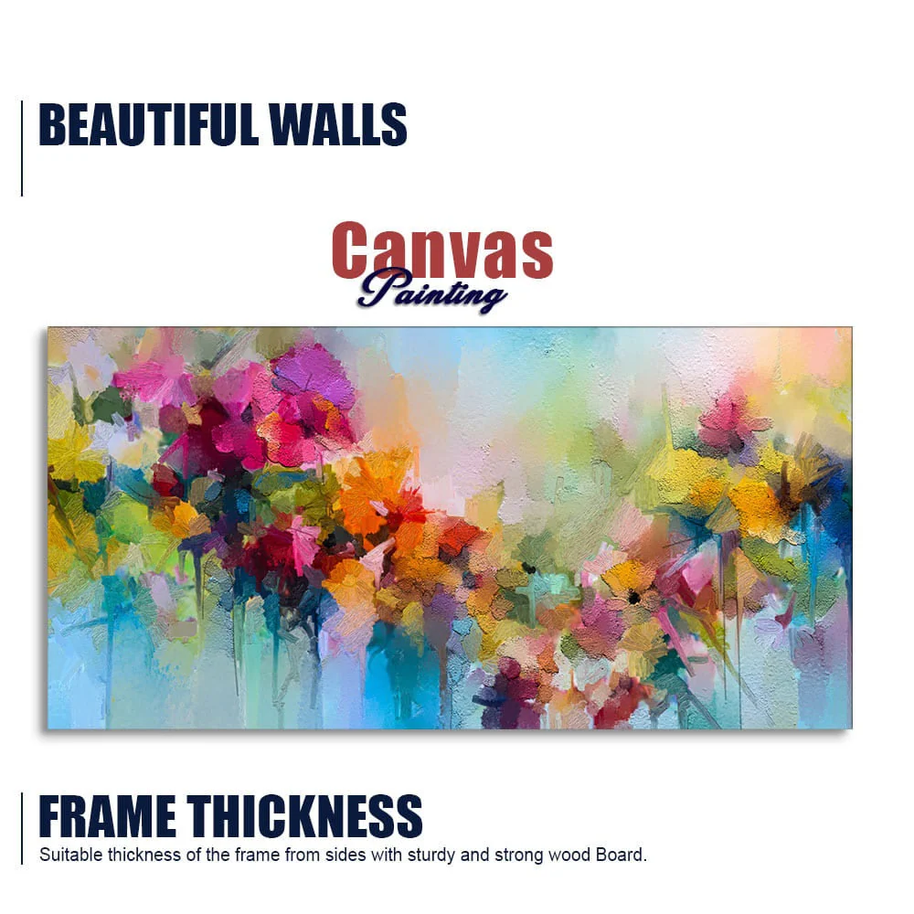 Vibrant Abstract Floral Painted Brush Stroke Canvas Wall Painting - Image 6