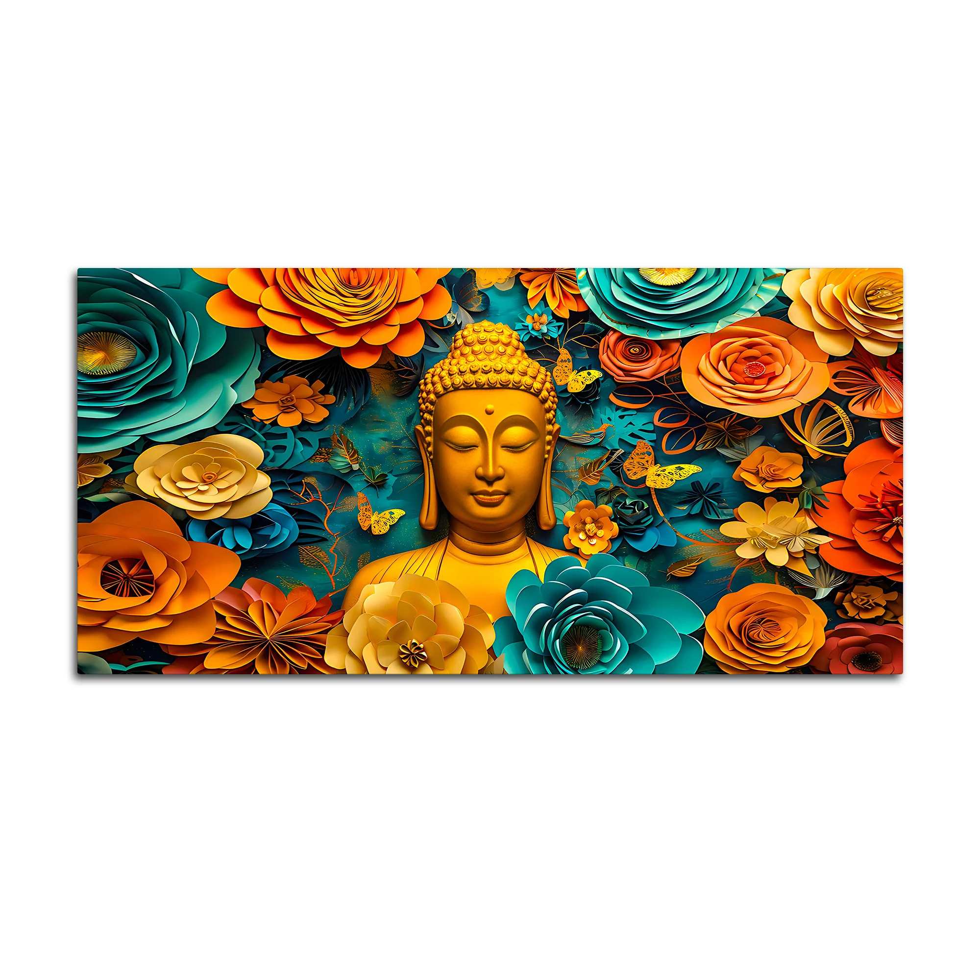 Vibrant Buddha Wall Painting with Multicolor Floral Artwork - Image 4