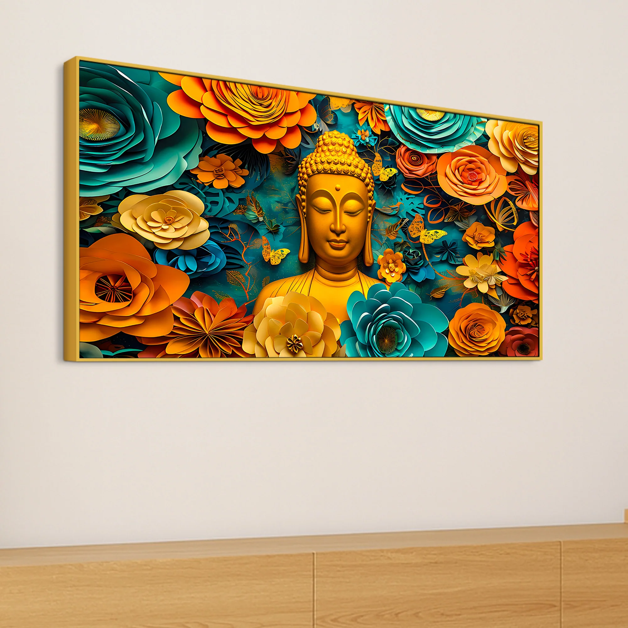 Vibrant Buddha Wall Painting with Multicolor Floral Artwork - Image 5
