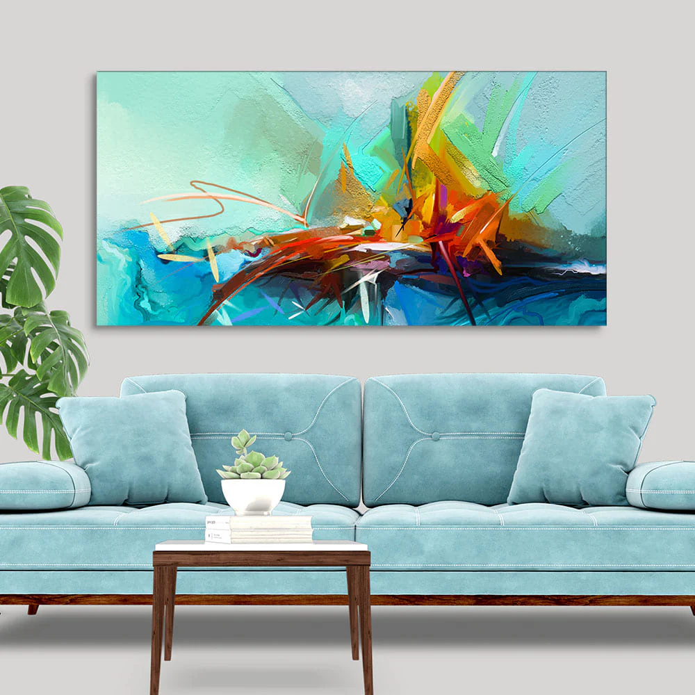 Vibrant Color Patch Abstract Canvas Wall Painting - Image 2