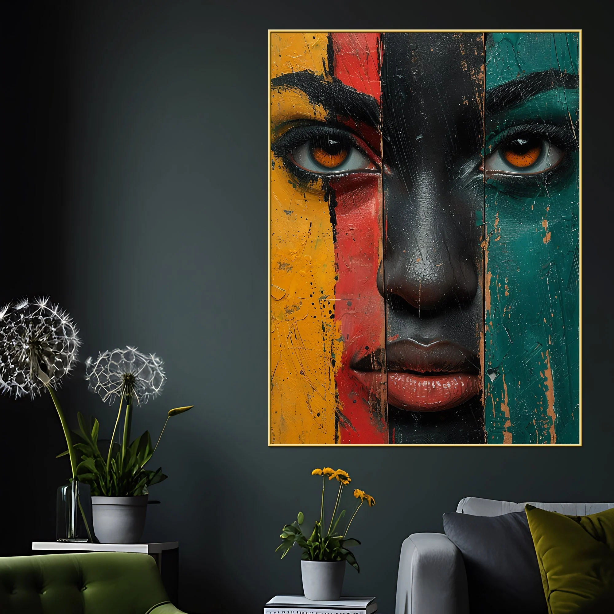 Vibrant Face Paint Art Cotton Canvas Wall Painting - Image 2