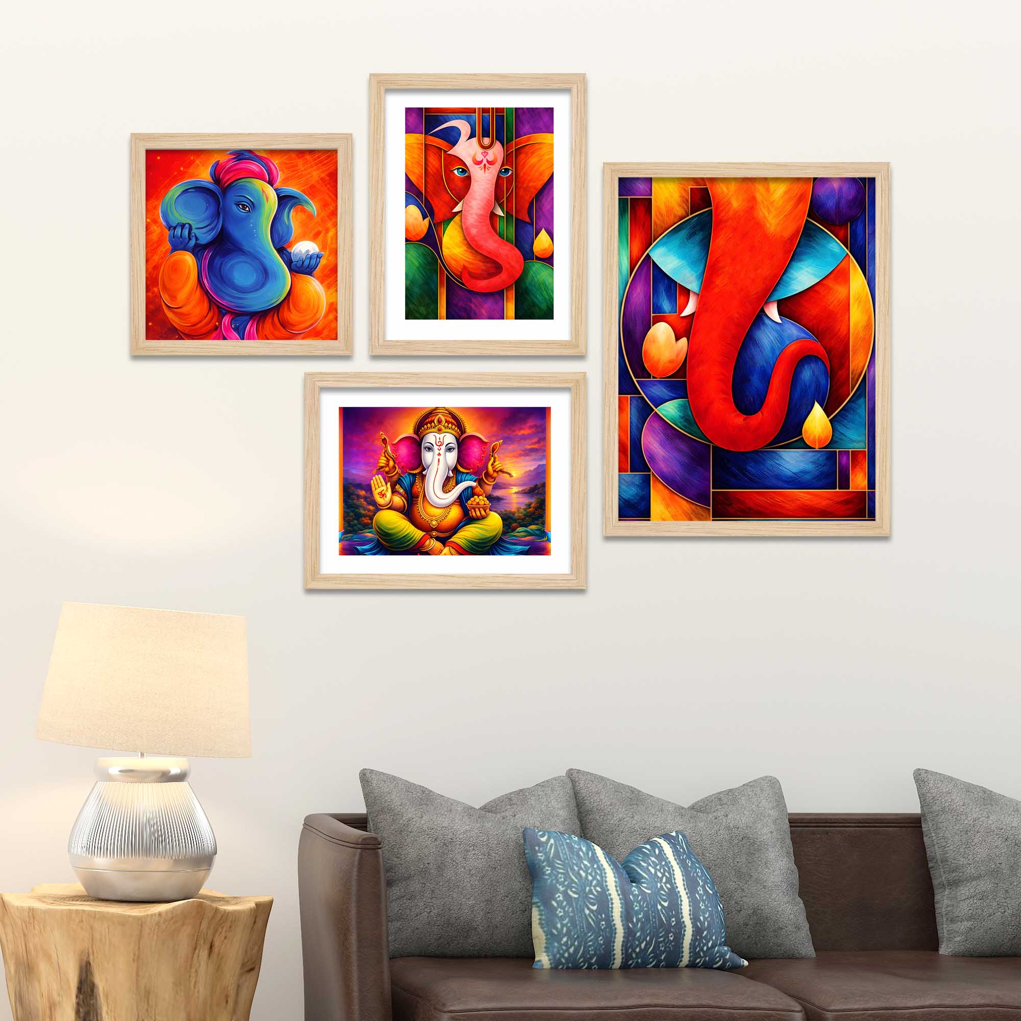 Vibrant Ganpati Modern Art Wall Frame Set of Four