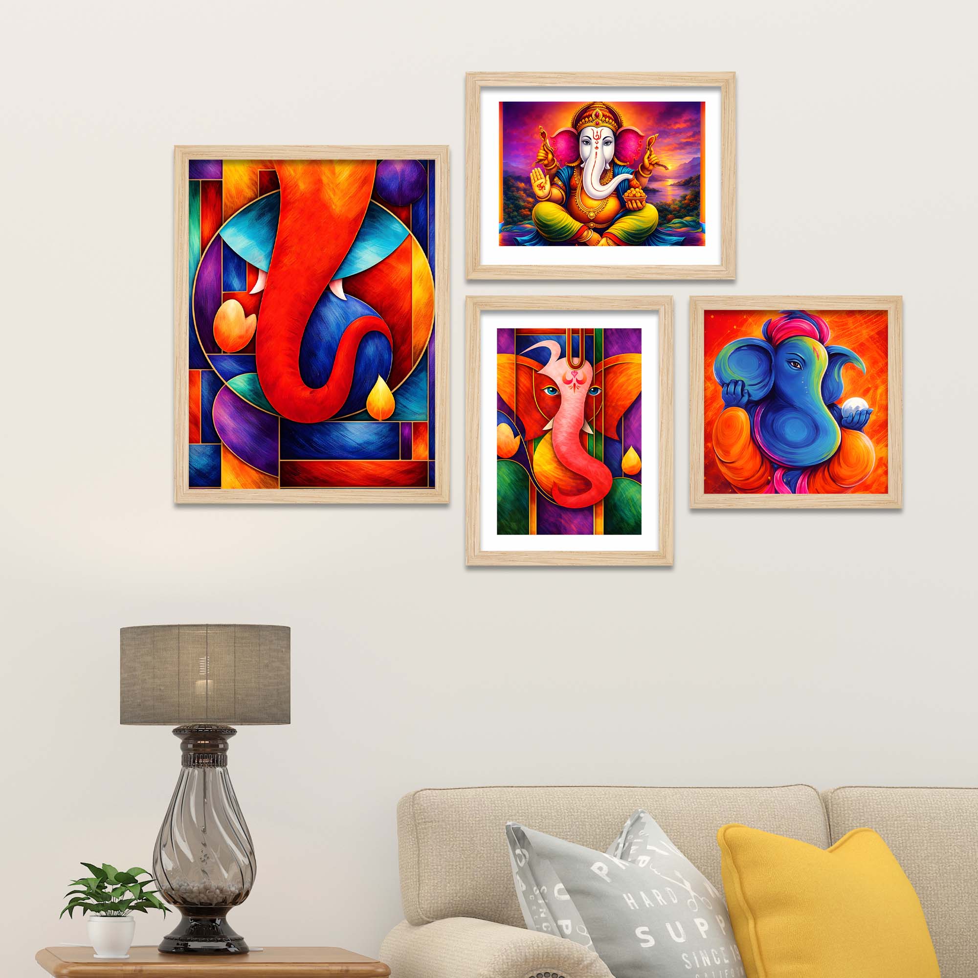 Vibrant Ganpati Modern Art Wall Frame Set of Four - Image 2