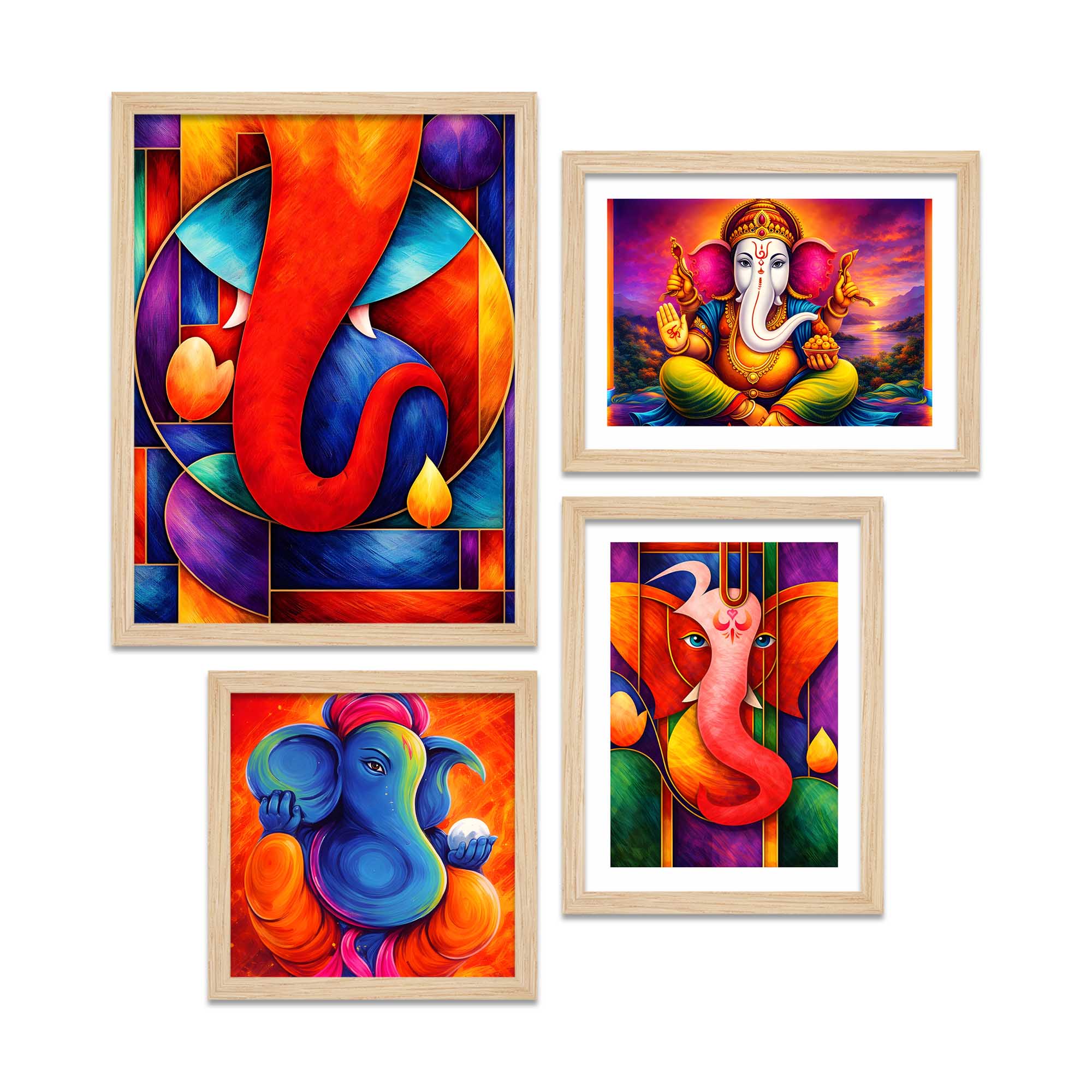 Vibrant Ganpati Modern Art Wall Frame Set of Four - Image 4