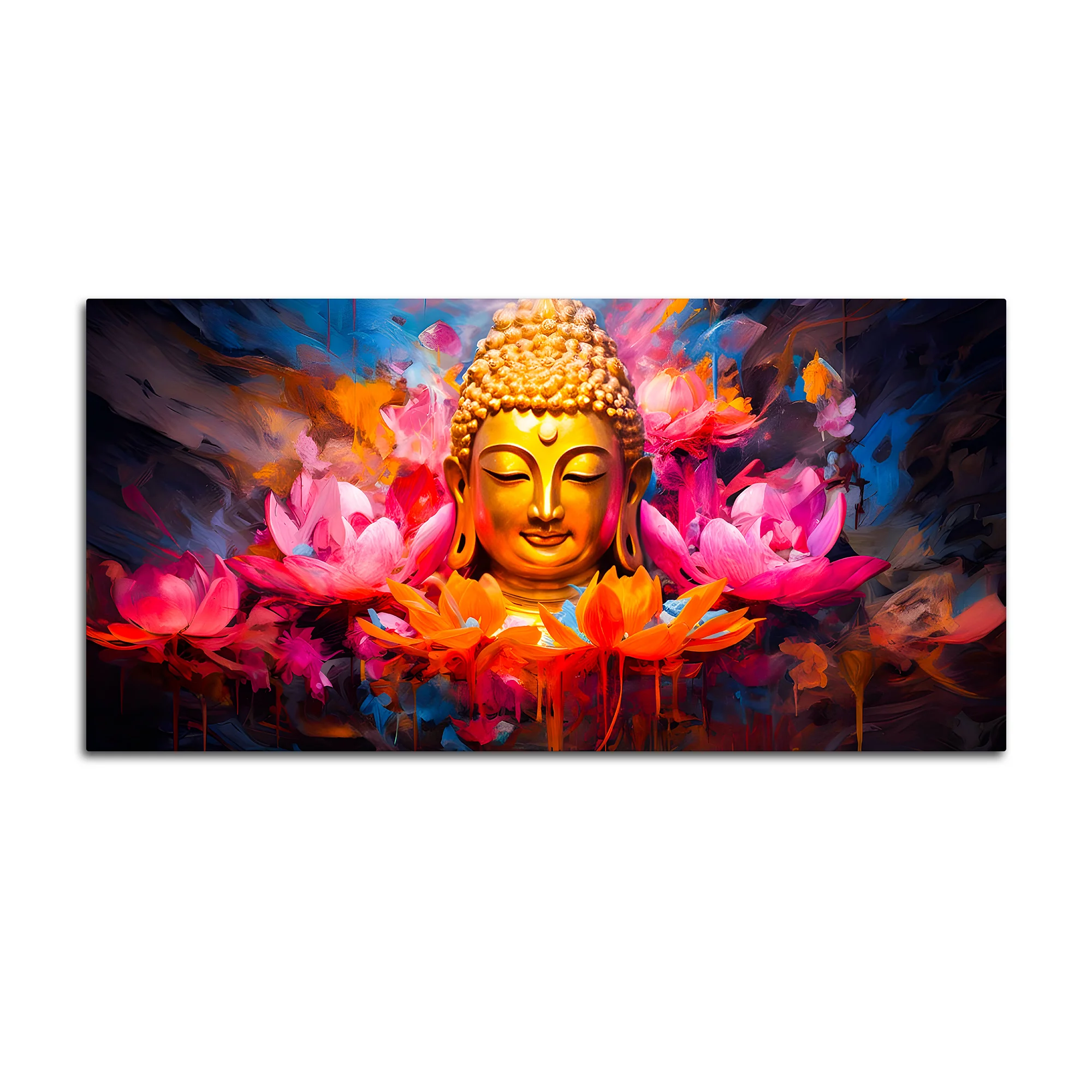 Vibrant Gautam Buddha Lotus Wall Painting for Luxury Living Room - Image 4