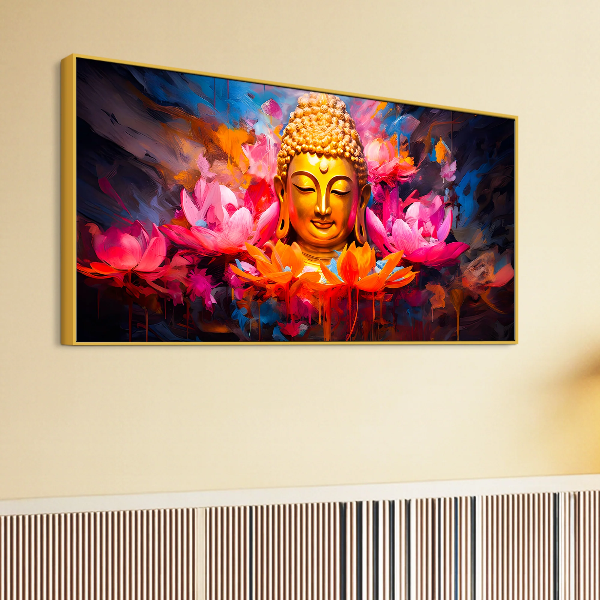 Vibrant Gautam Buddha Lotus Wall Painting for Luxury Living Room - Image 5