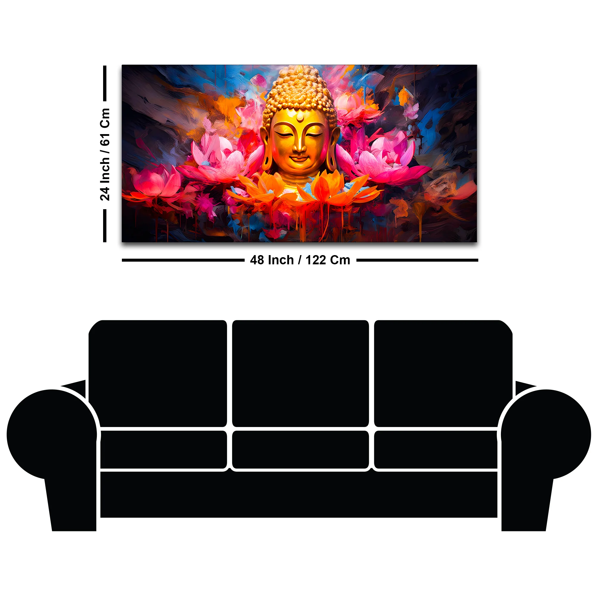 Vibrant Gautam Buddha Lotus Wall Painting for Luxury Living Room - Image 8