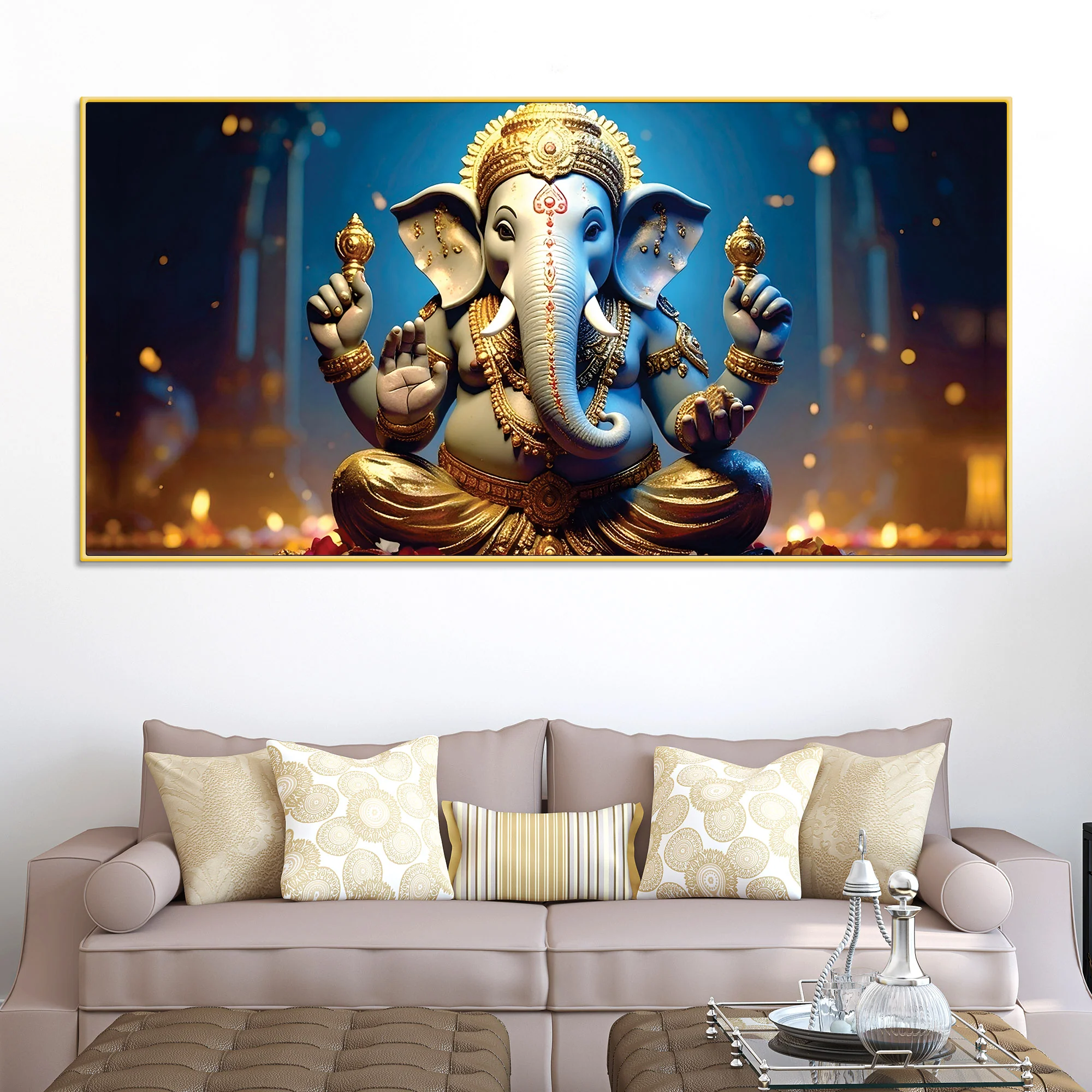 Vibrant Seated Lord Shri Ganesha Idol Canvas Wall Painting for Home & Office Decoration – Modern Spiritual Wall Art - Image 3