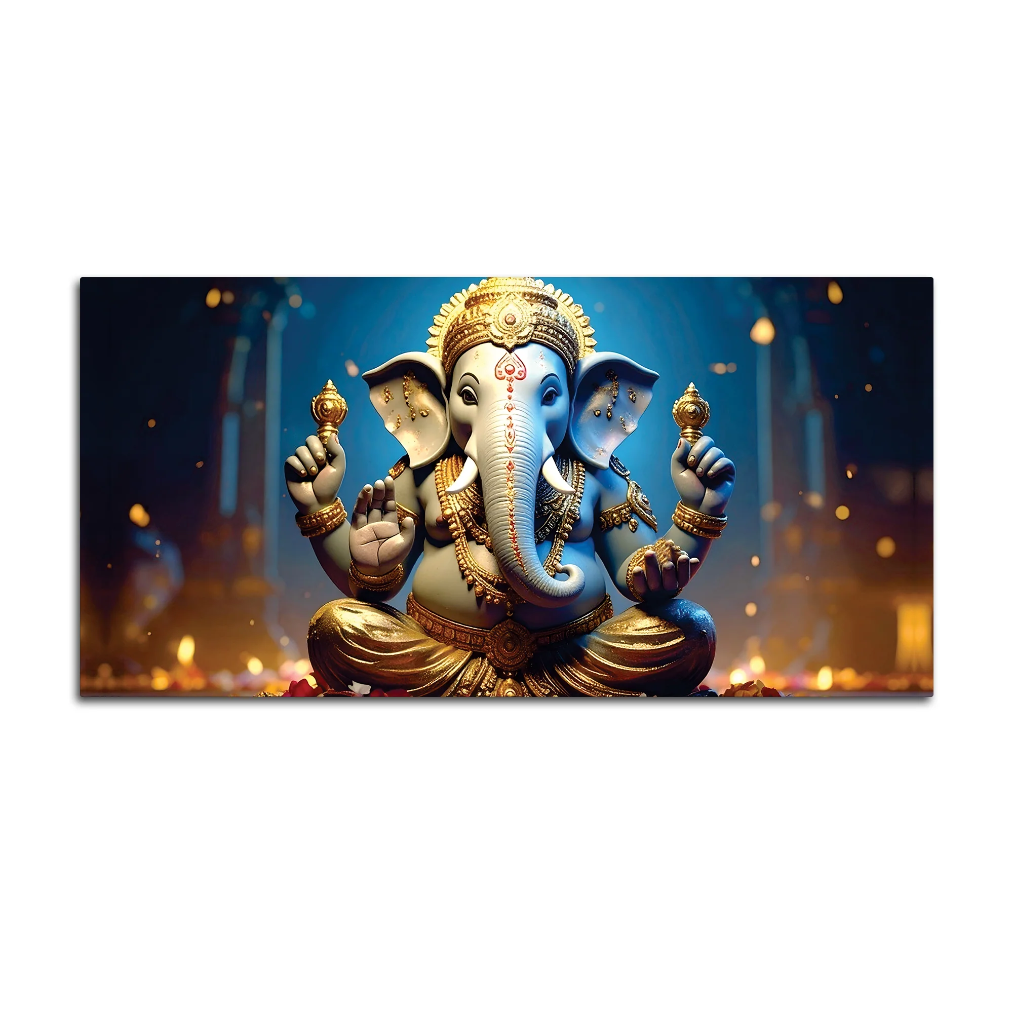 Vibrant Seated Lord Shri Ganesha Idol Canvas Wall Painting for Home & Office Decoration – Modern Spiritual Wall Art - Image 4