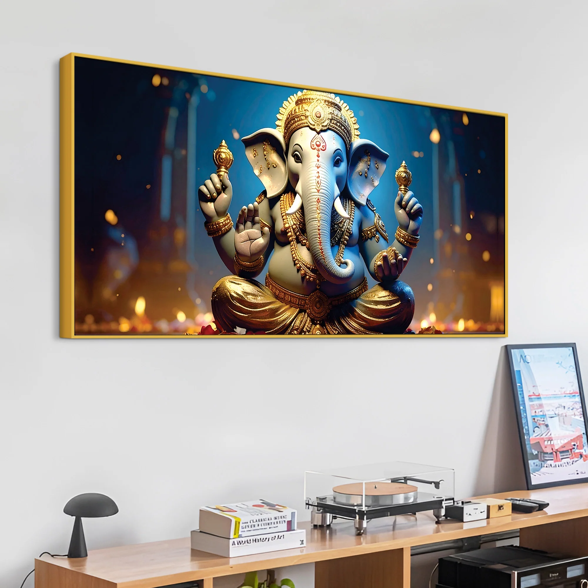 Vibrant Seated Lord Shri Ganesha Idol Canvas Wall Painting for Home & Office Decoration – Modern Spiritual Wall Art - Image 5