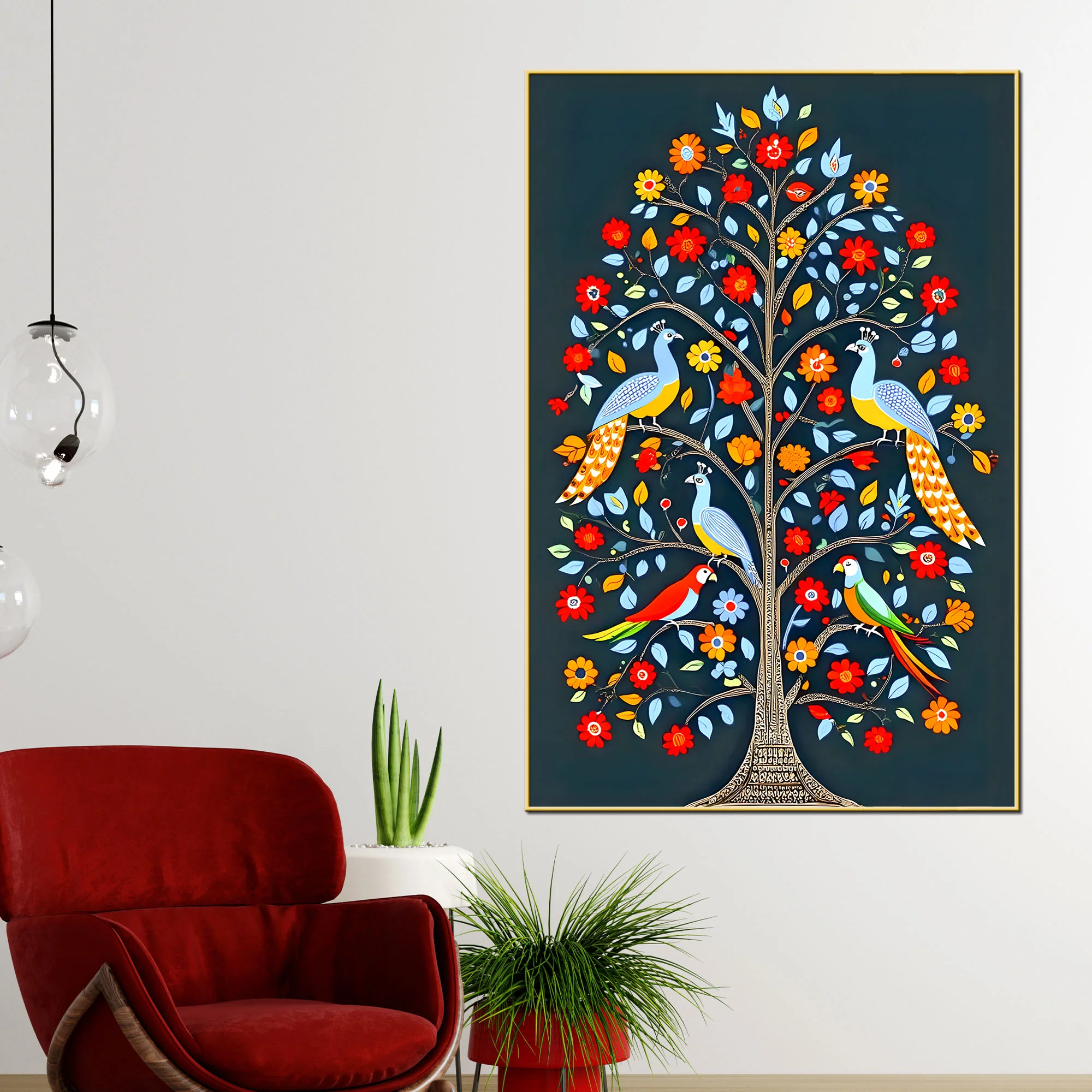 Vibrant Tree of Life Birds & Flowers Canvas Painting