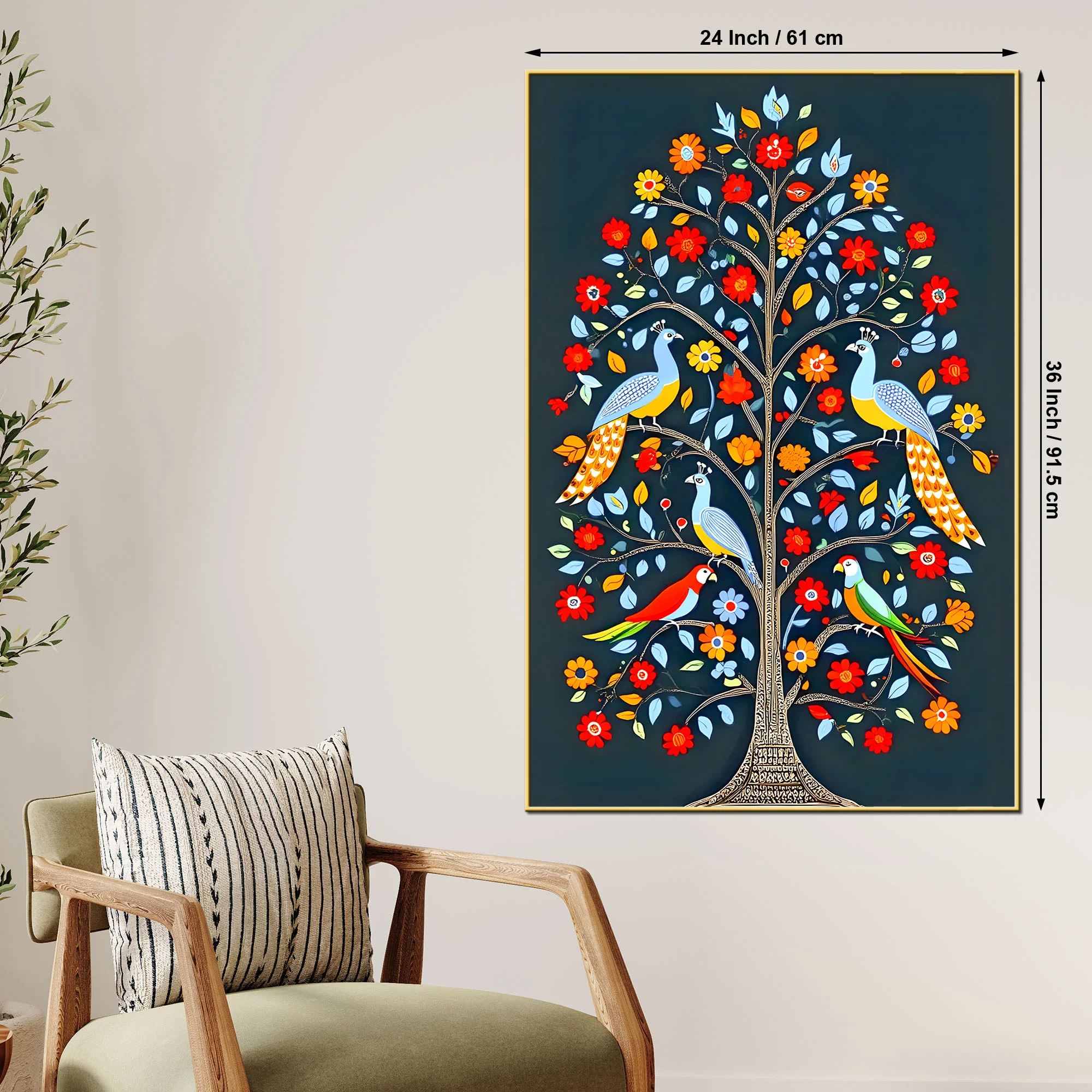 Vibrant Tree of Life Birds & Flowers Canvas Painting - Image 5