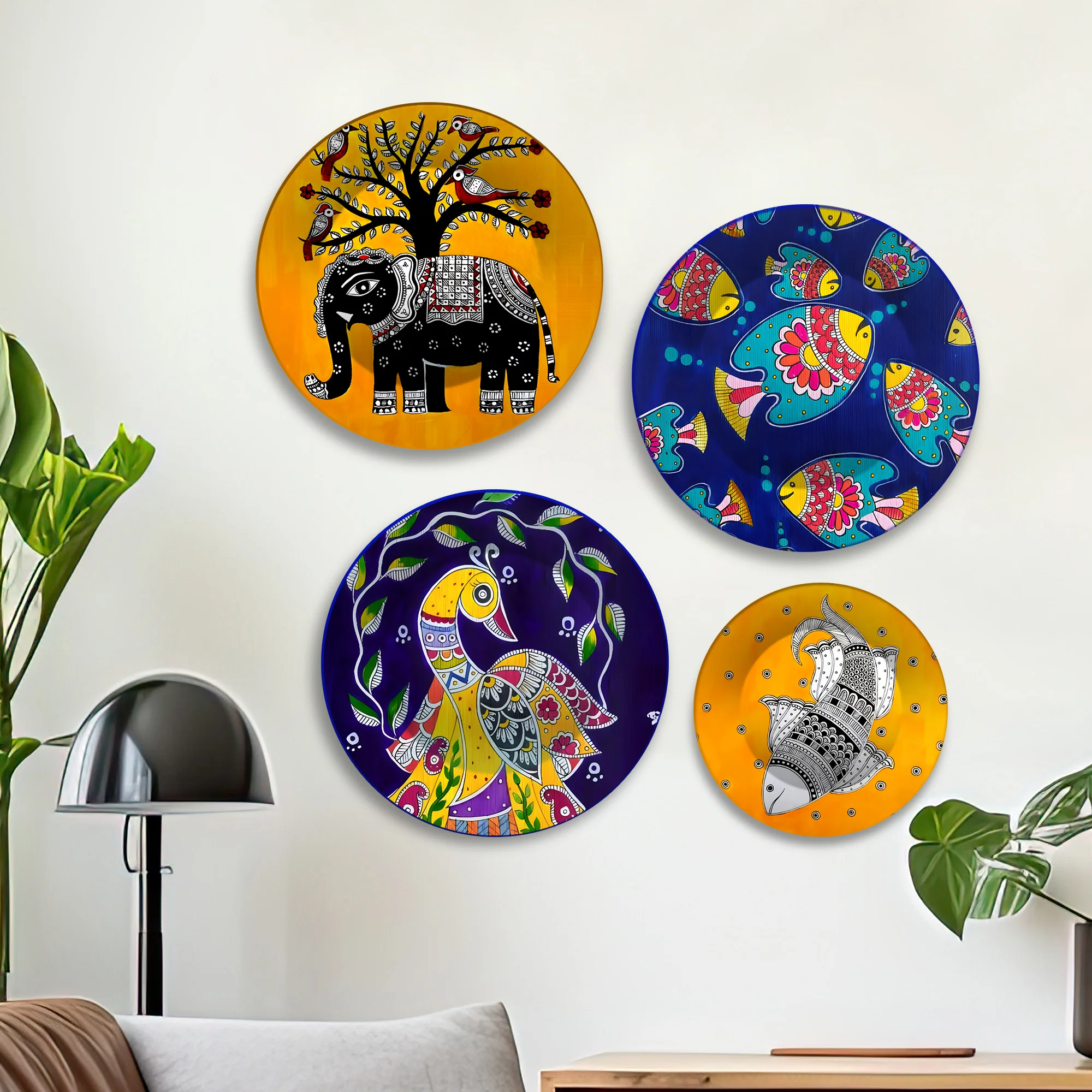 Vibrant Tribal Spirit Jungle Motifs Premium Wall Plates Painting Set of Four
