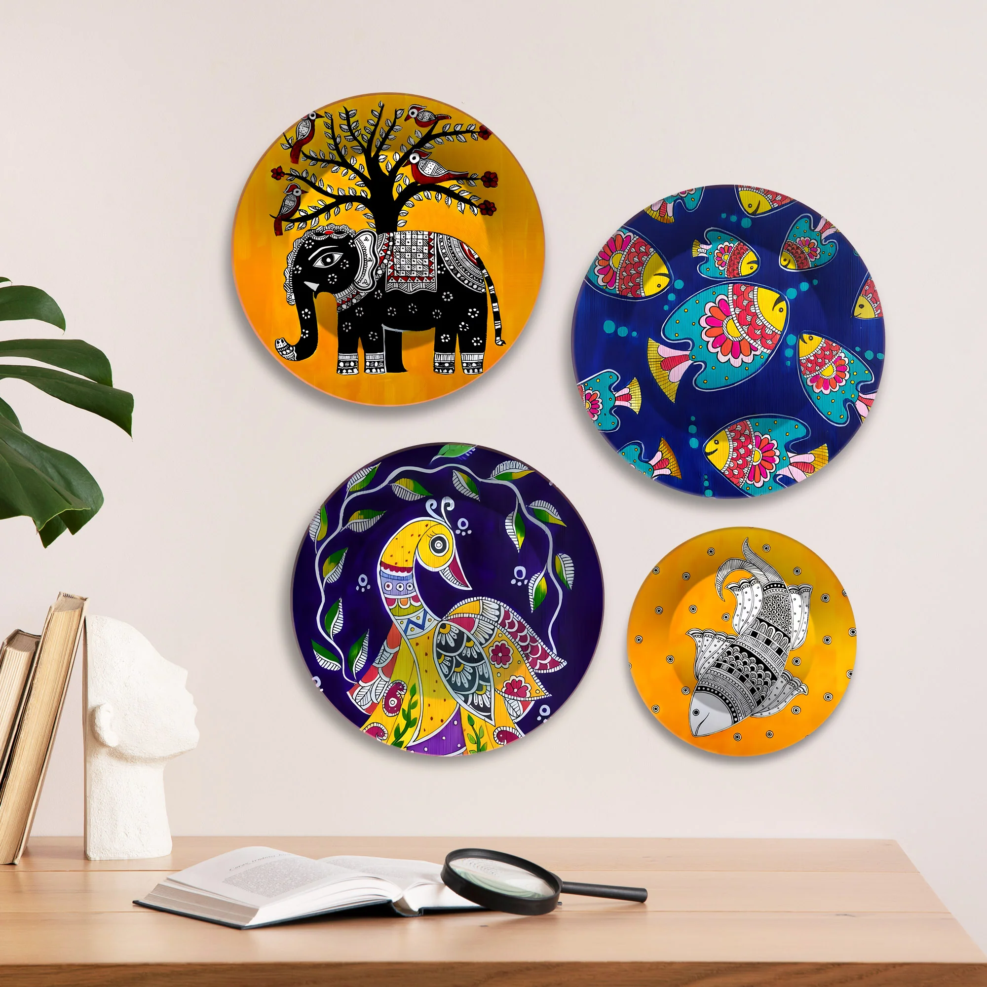 Vibrant Tribal Spirit Jungle Motifs Premium Wall Plates Painting Set of Four - Image 2
