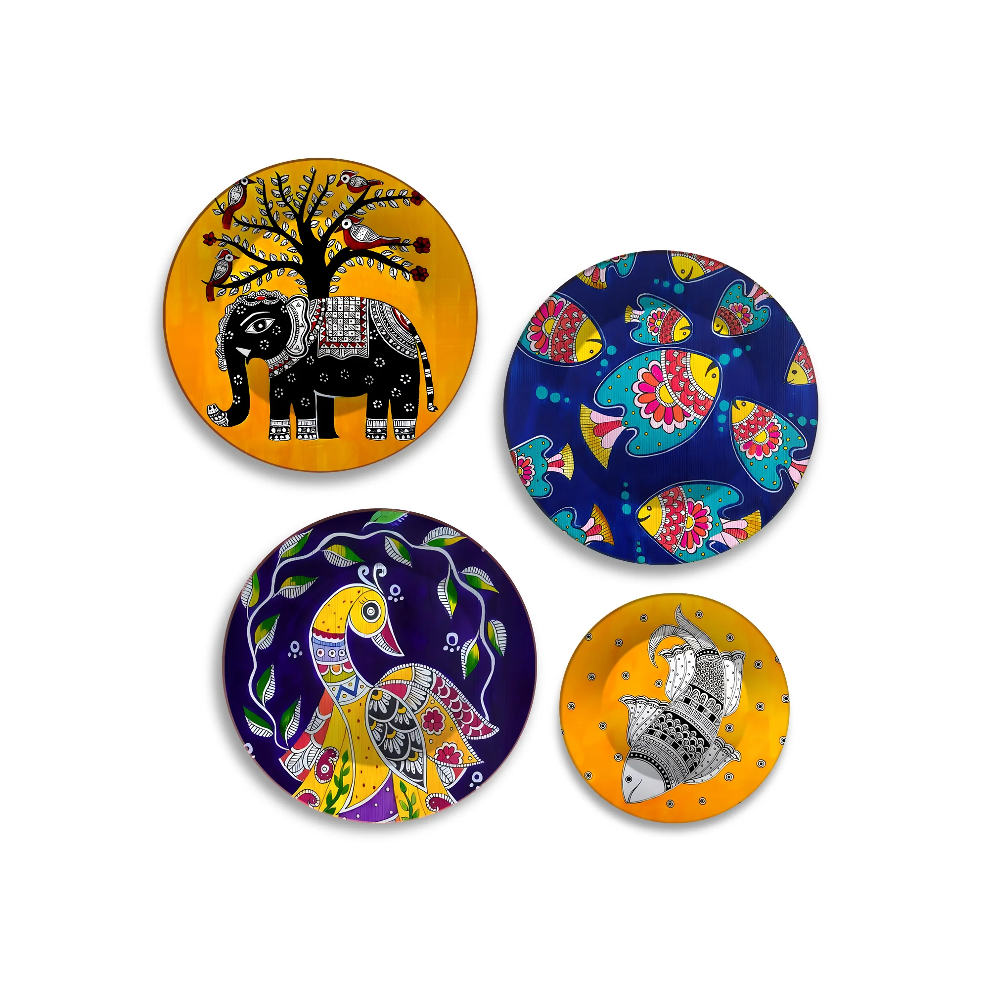 Vibrant Tribal Spirit Jungle Motifs Premium Wall Plates Painting Set of Four - Image 4