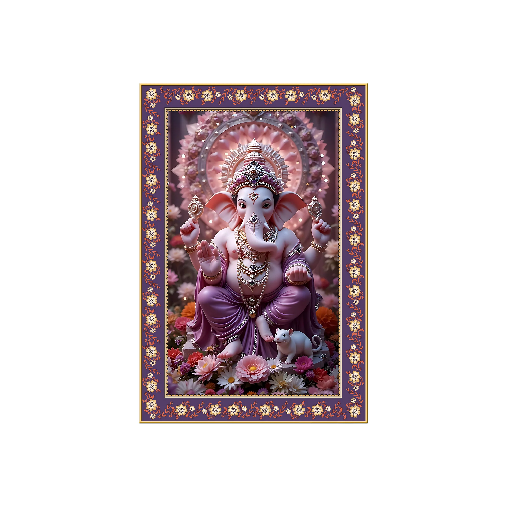Vighnaharta Shree Ganesh Floral Border Vertical Wall Painting - Image 4
