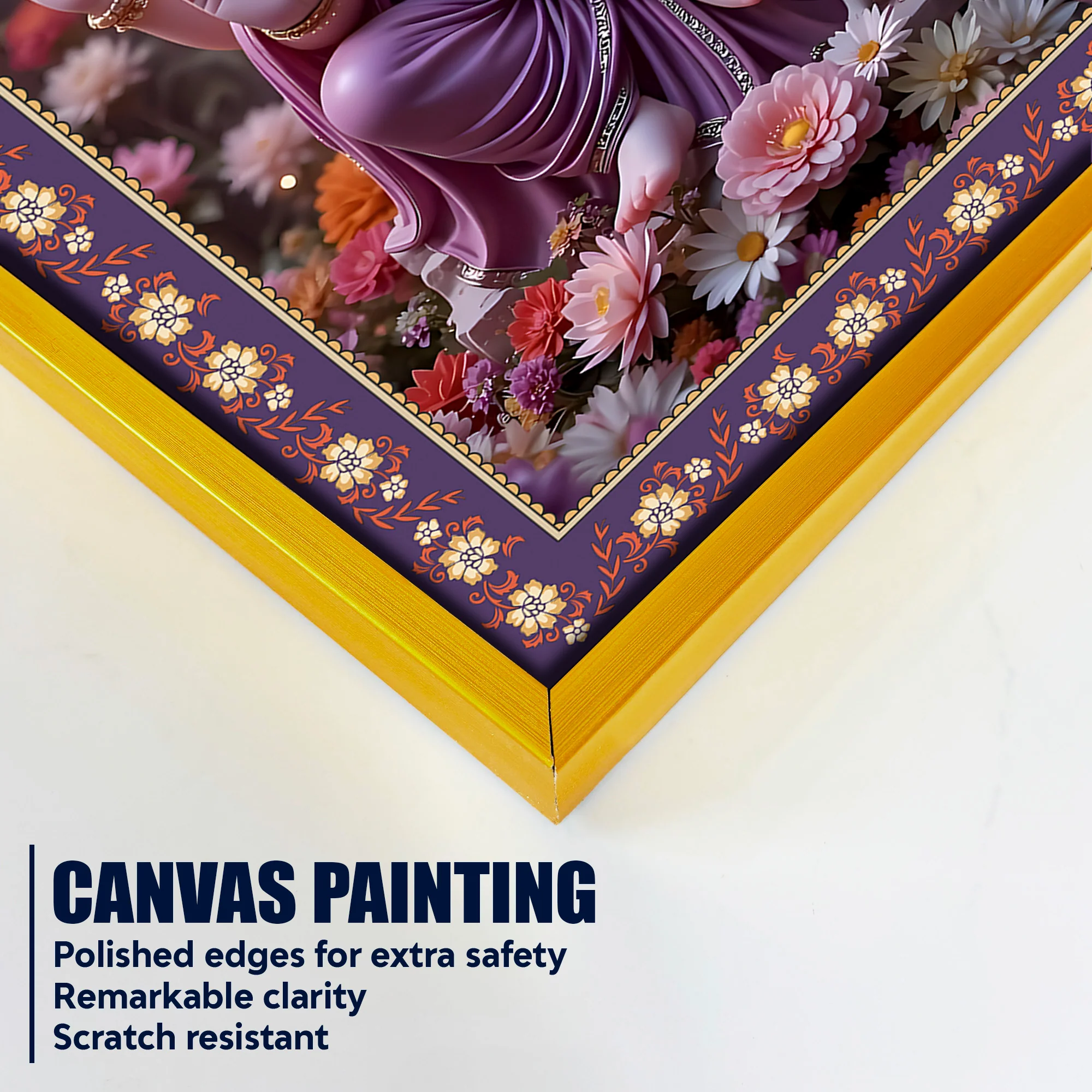 Vighnaharta Shree Ganesh Floral Border Vertical Wall Painting - Image 5
