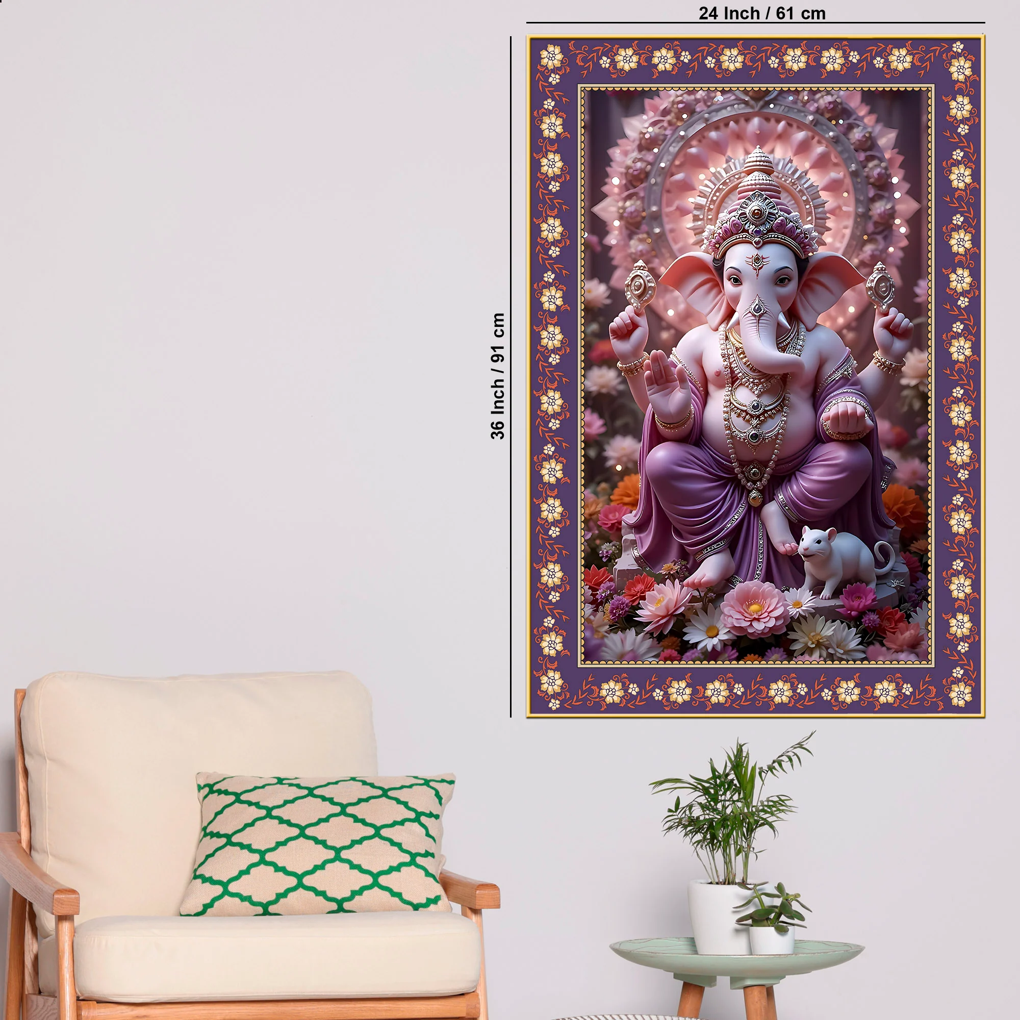Vighnaharta Shree Ganesh Floral Border Vertical Wall Painting - Image 6