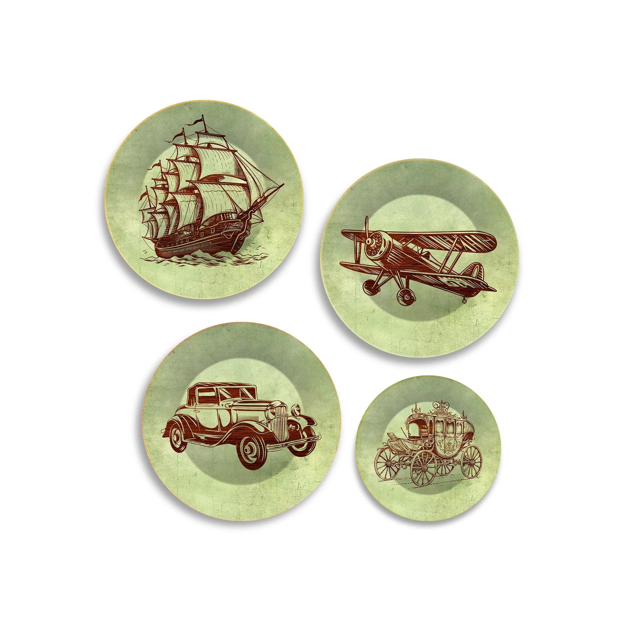 Vintage Means of Transport Wall Plates Painting Set of Four - Image 4
