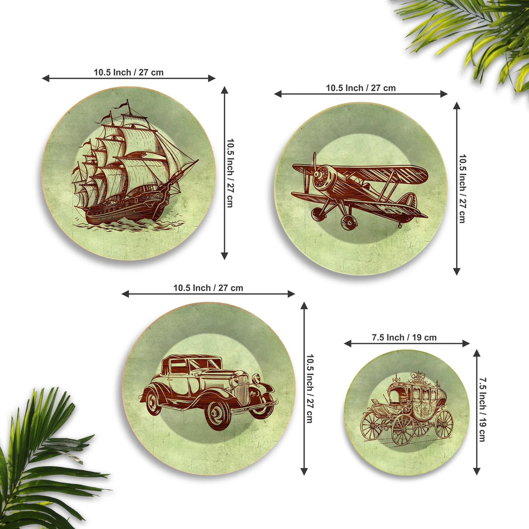 Vintage Means of Transport Wall Plates Painting Set of Four - Image 6