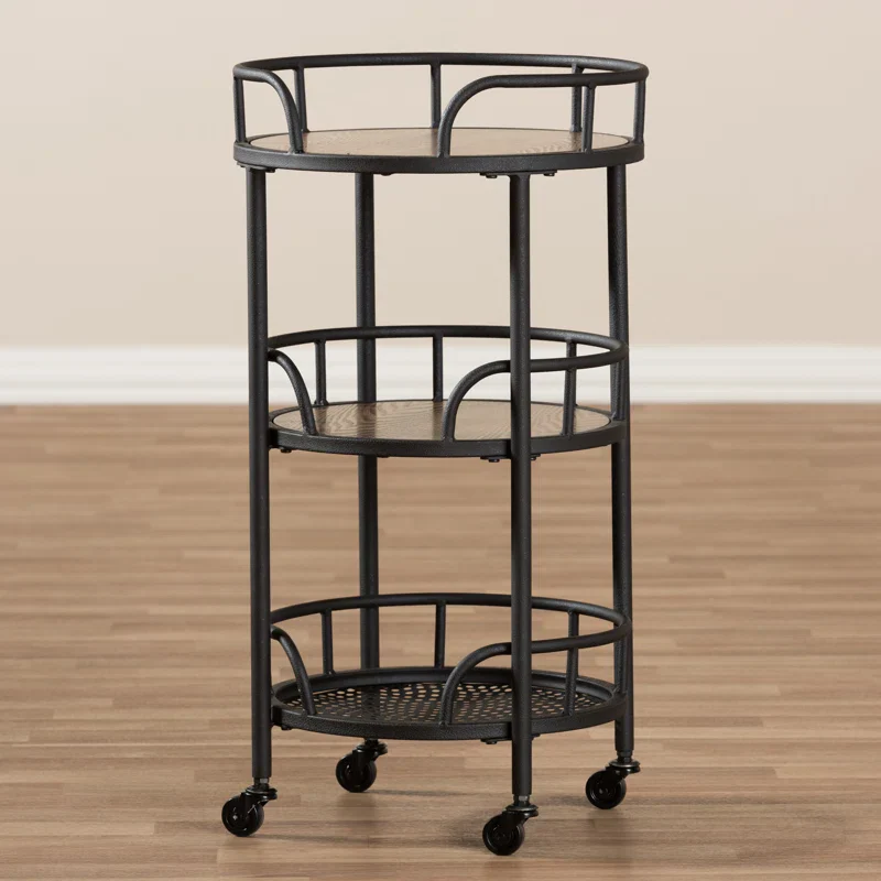 Vintage Round Bar Cart with Wood and Iron Finish - Image 4