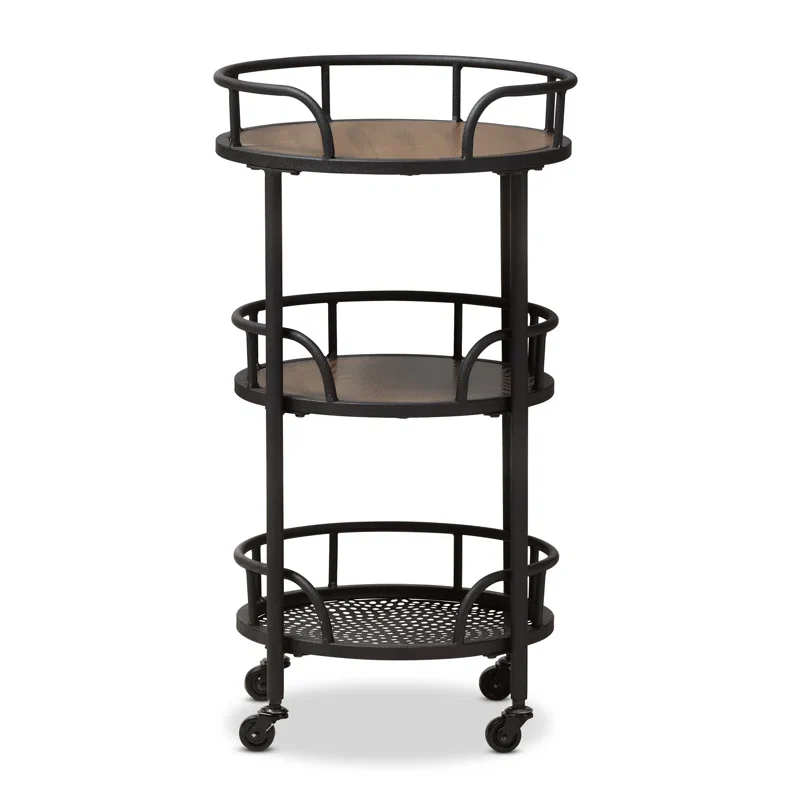 Vintage Round Bar Cart with Wood and Iron Finish - Image 5