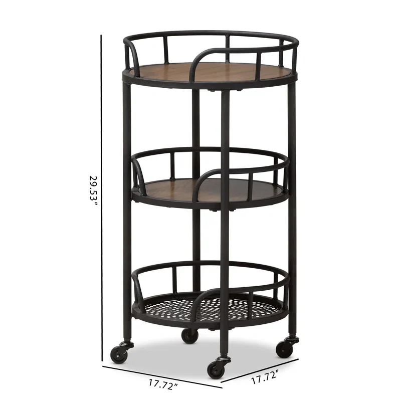 Vintage Round Bar Cart with Wood and Iron Finish - Image 7
