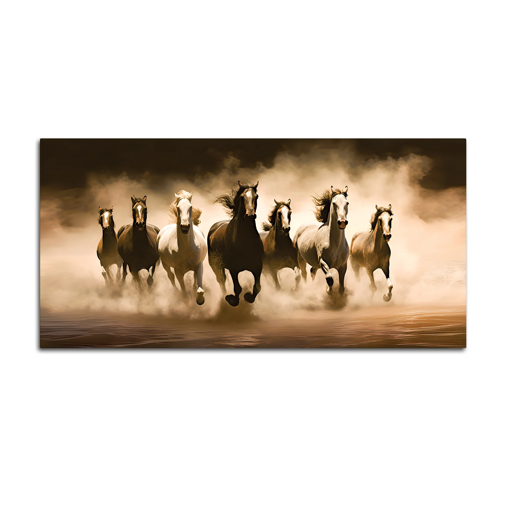 Vintage Scene of Seven Horses Canvas Wall Painting - Image 7