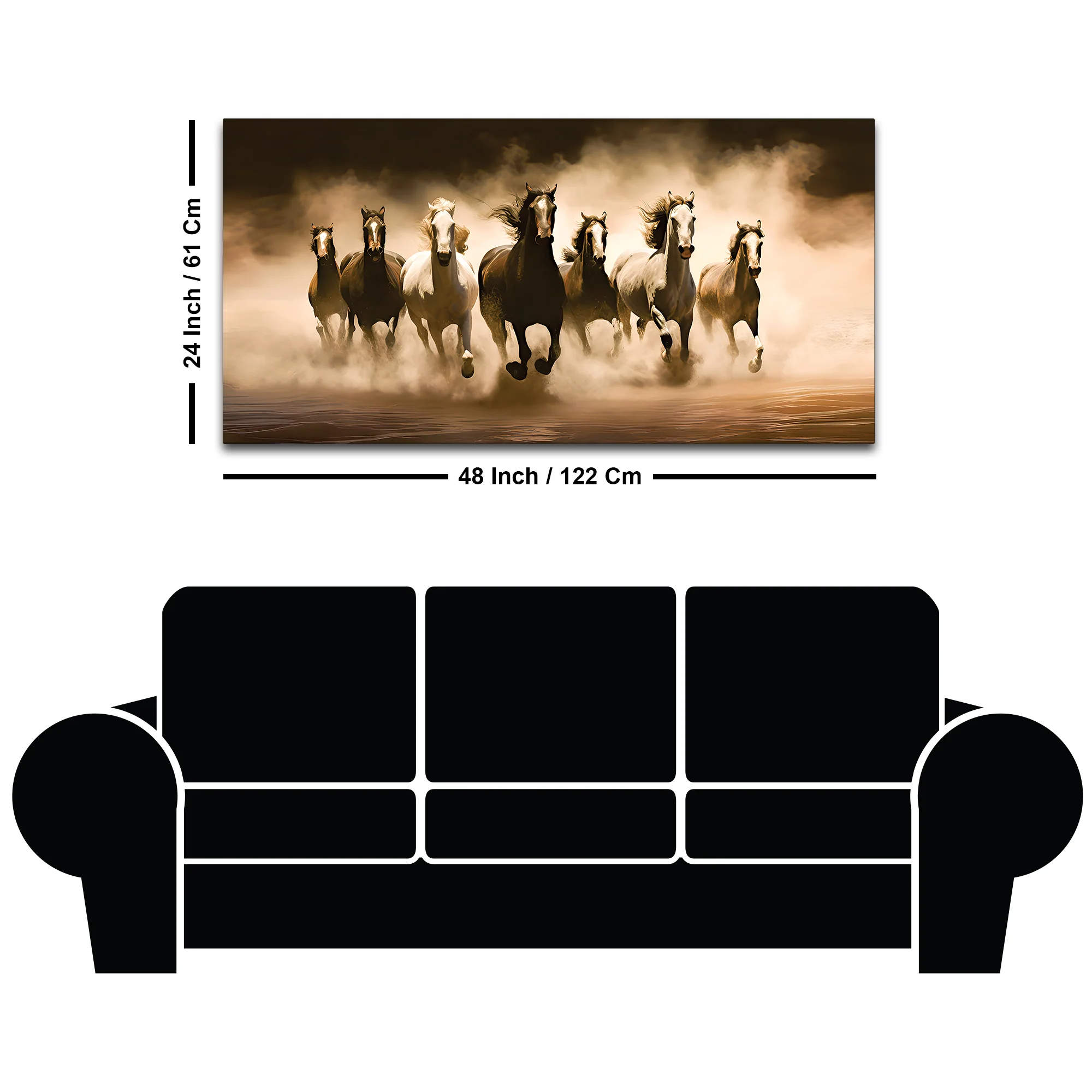 Vintage Scene of Seven Horses Canvas Wall Painting - Image 8