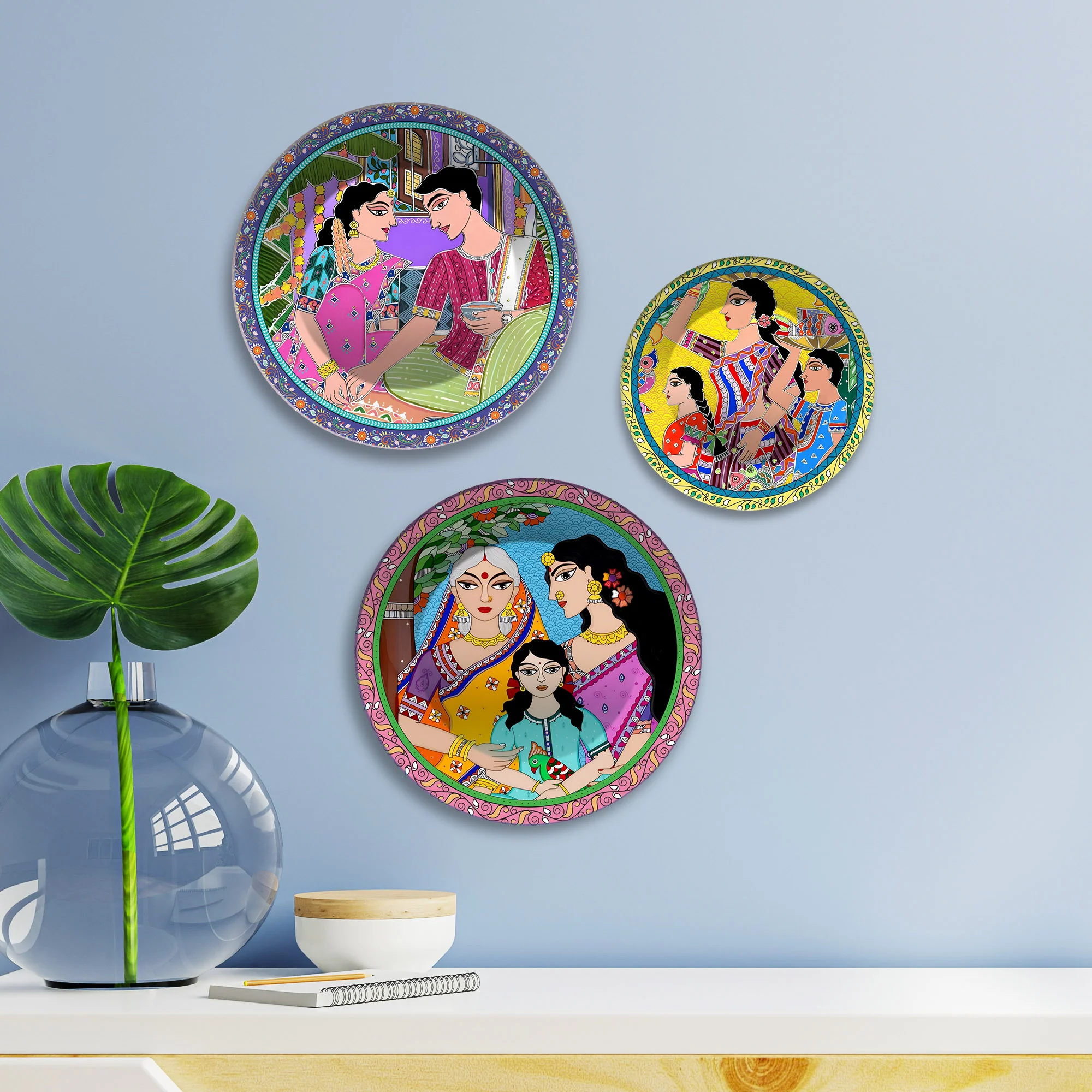 Voices of Tradition Folk Style Premium Wall Plates Painting Set of 3 - Image 2
