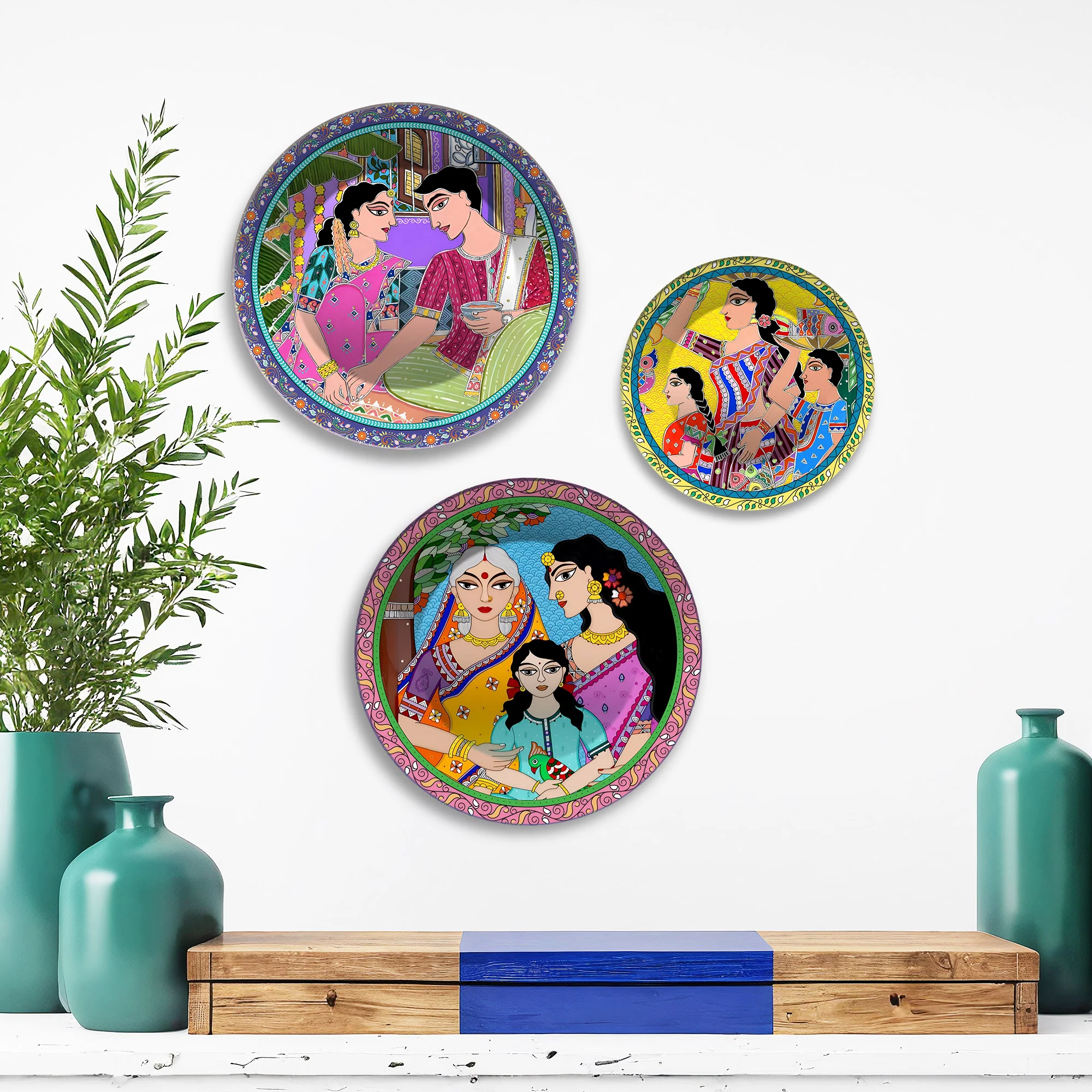Voices of Tradition Folk Style Premium Wall Plates Painting Set of 3 - Image 3