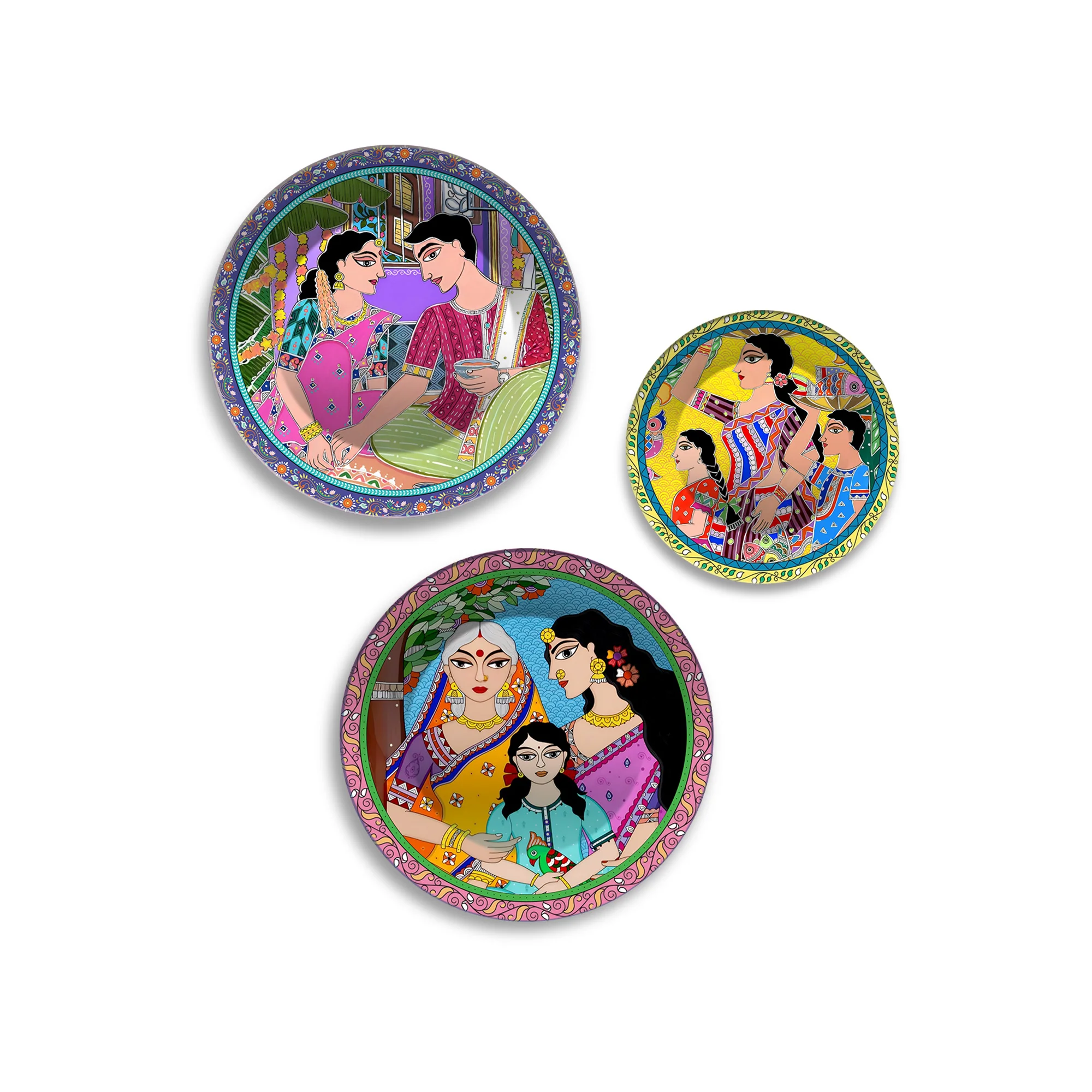 Voices of Tradition Folk Style Premium Wall Plates Painting Set of 3 - Image 4