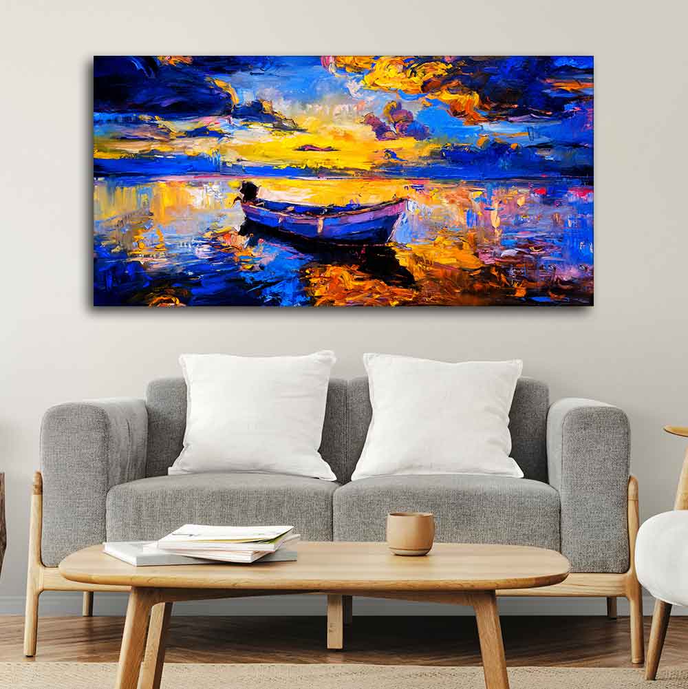 Wall Canvas Painting of Boat Sunset Over Ocean - Image 4
