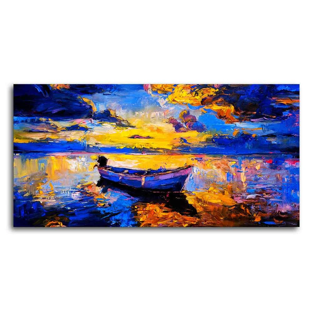 Wall Canvas Painting of Boat Sunset Over Ocean - Image 5