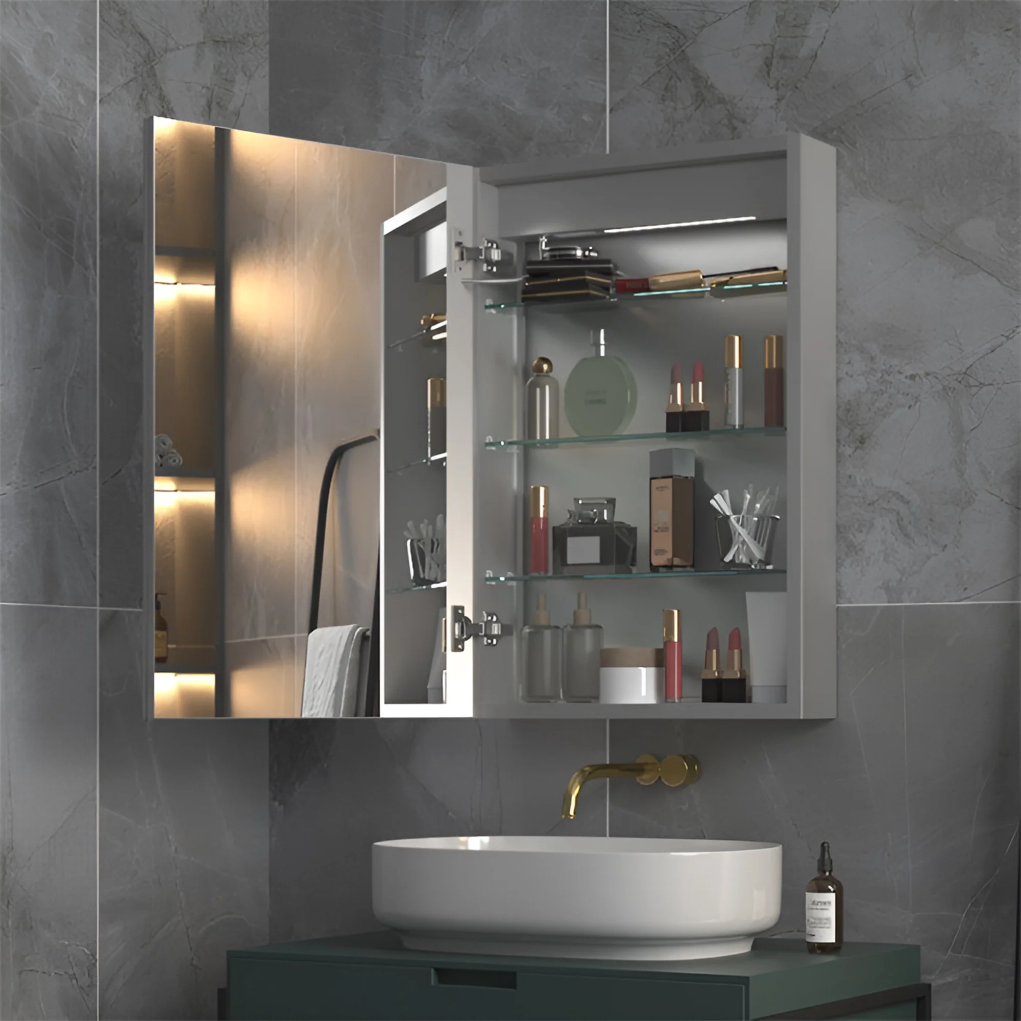 Wall Mounted Bathroom Cabinet Mirror with Bright LED Frame Light - Image 2