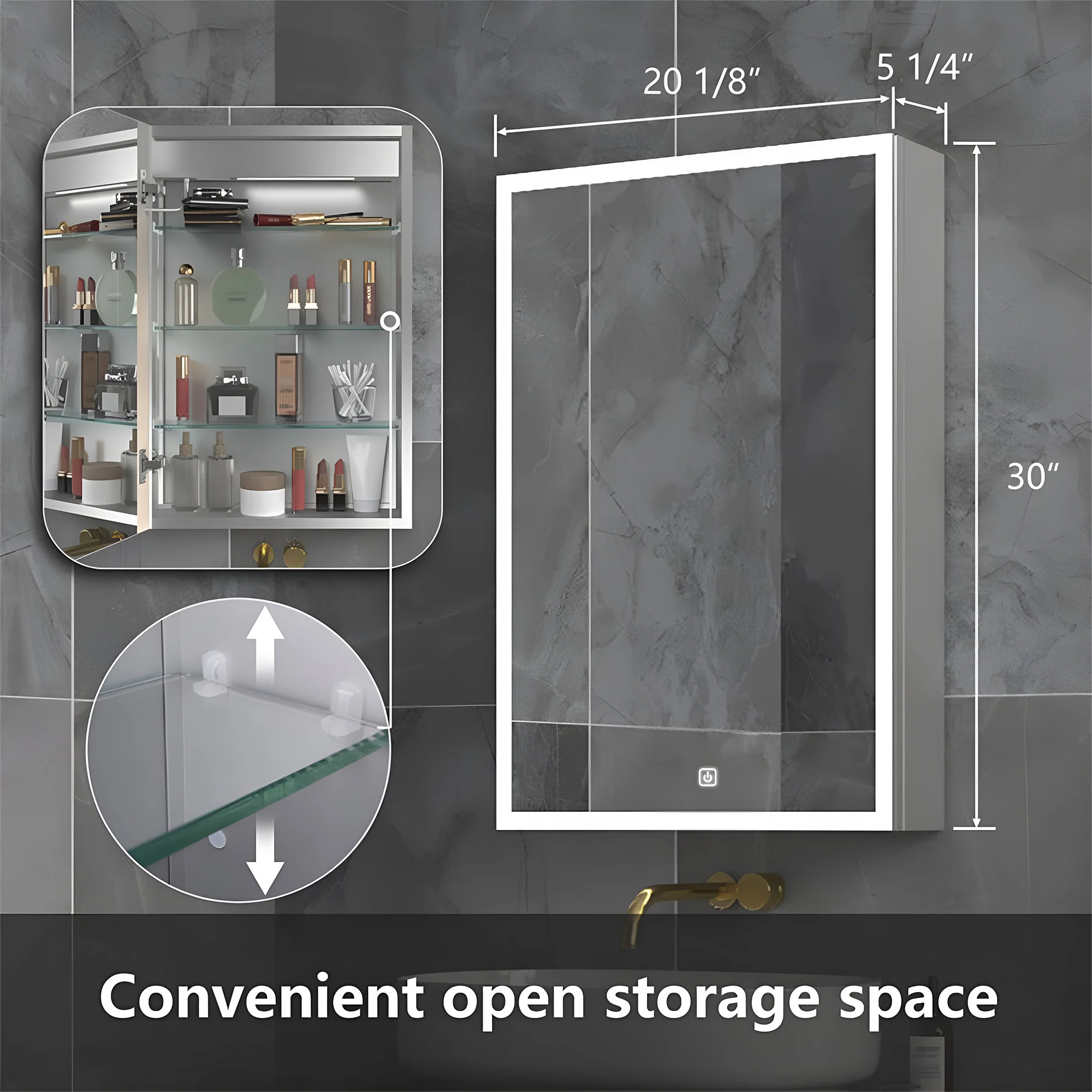 Wall Mounted Bathroom Cabinet Mirror with Bright LED Frame Light - Image 3