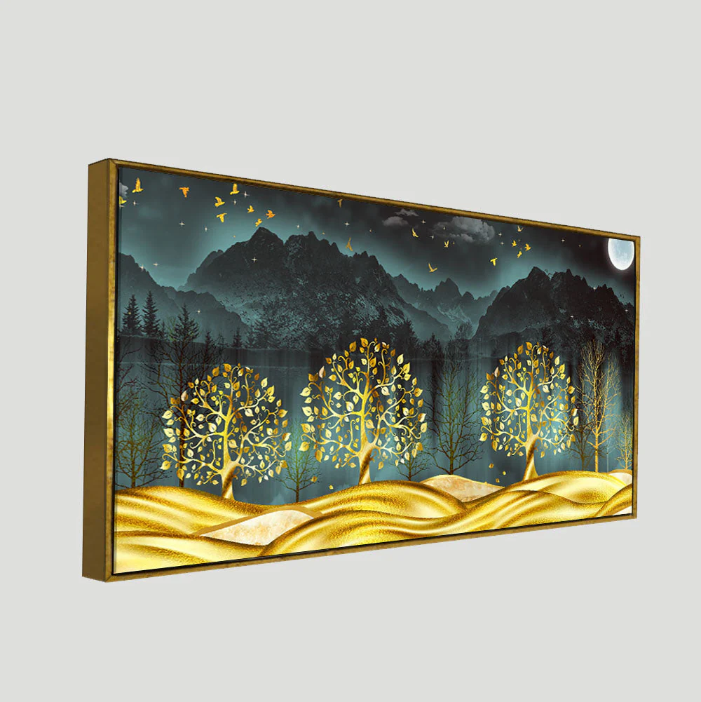 Wall Painting of Golden Trees in Dark Forest - Image 5