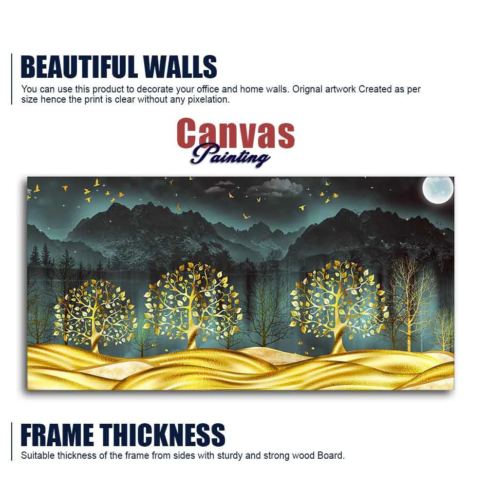 Wall Painting of Golden Trees in Dark Forest - Image 6