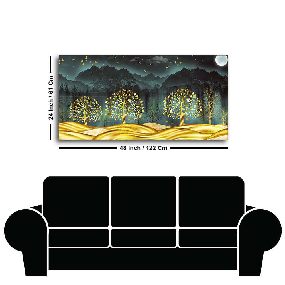 Wall Painting of Golden Trees in Dark Forest - Image 7