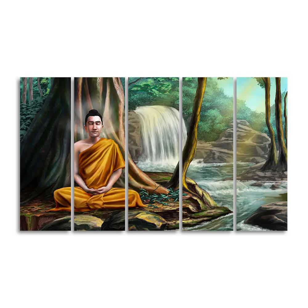 Wall Painting of Lord Buddha with Nature Background Set of Five - Image 4