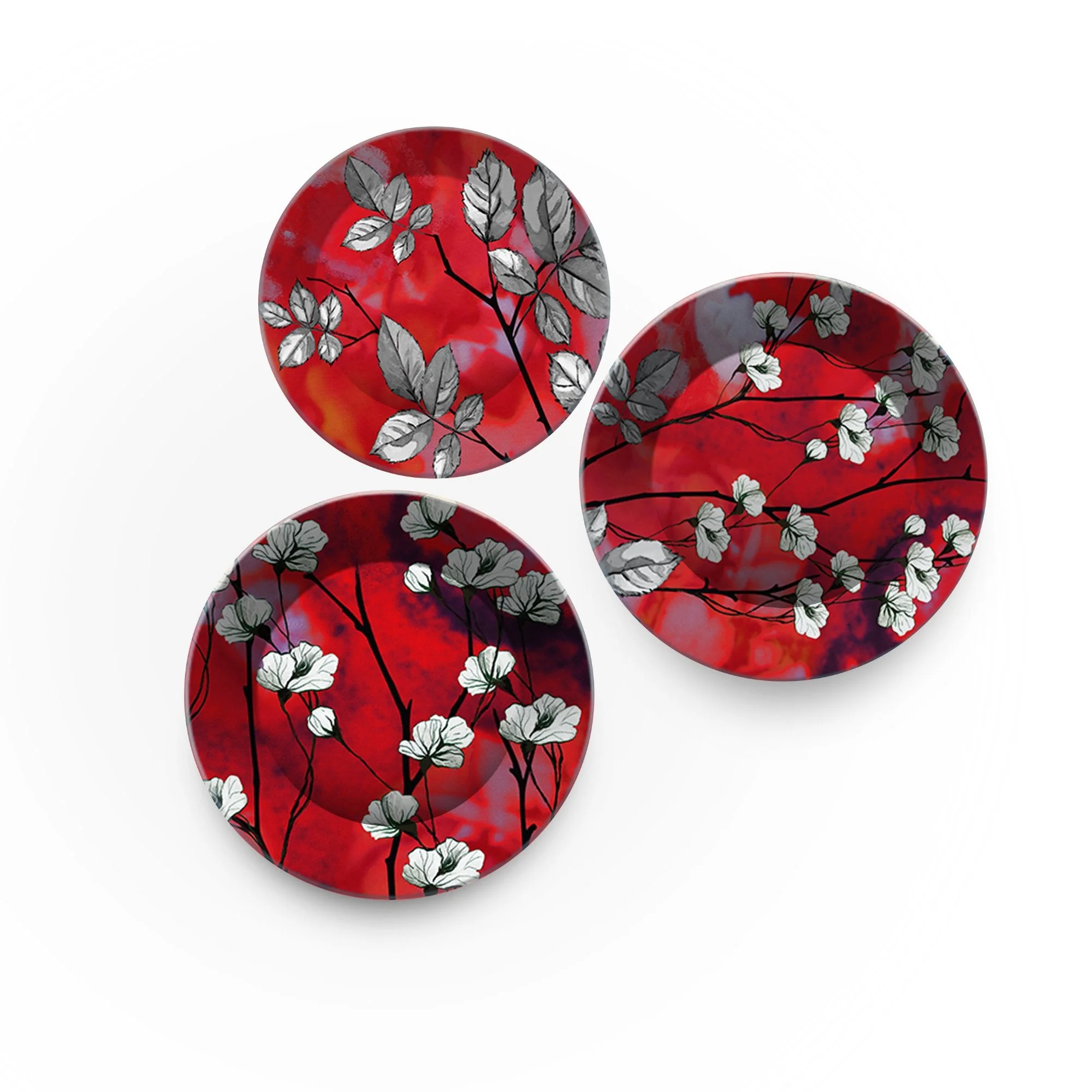 Wall Plates Painting of Beautiful Floral Art Ceramic 3 Pieces - Image 4