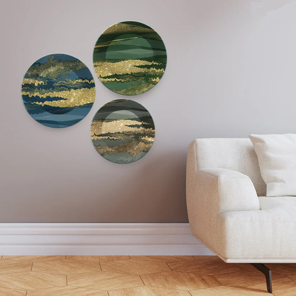 Wall Plates Painting of Beautiful Golden Landscape Set of Three - Image 2