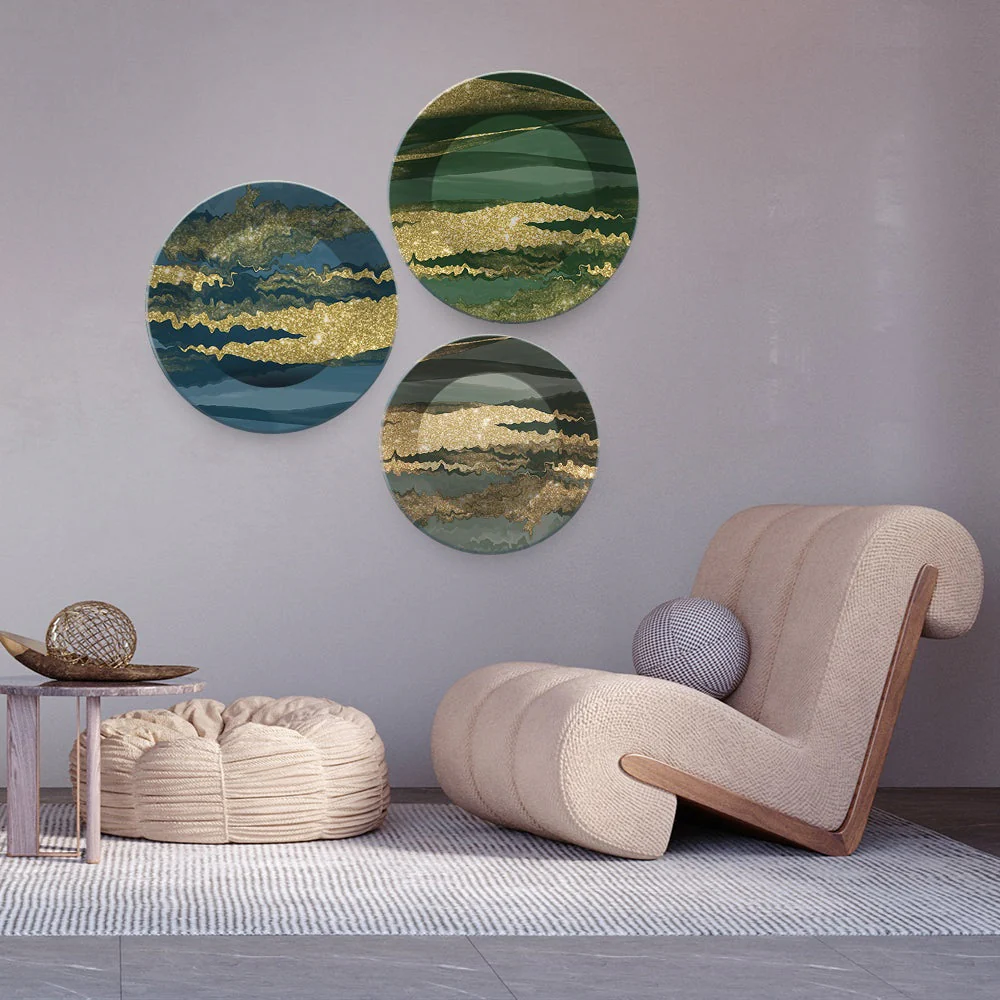 Wall Plates Painting of Beautiful Golden Landscape Set of Three - Image 3