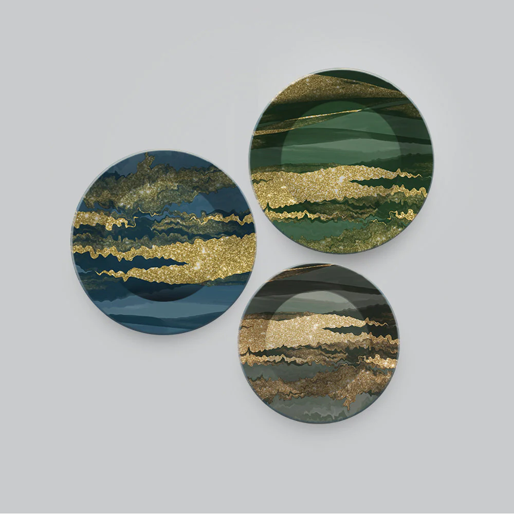 Wall Plates Painting of Beautiful Golden Landscape Set of Three - Image 4