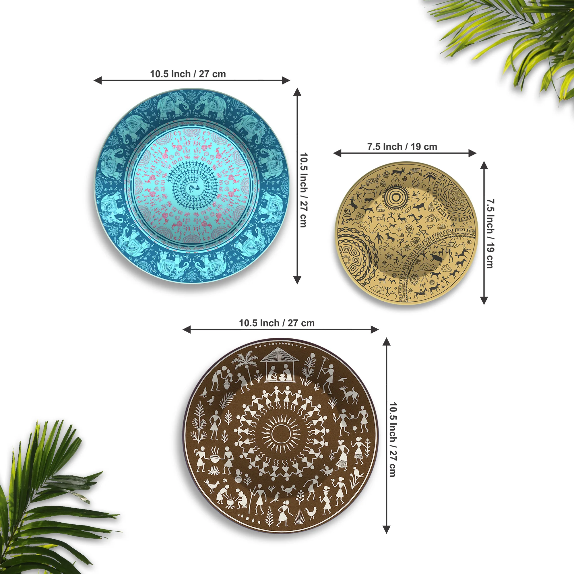 Warli and Tribal Art Village Vibes Premium Wall Plates Painting Set of 3 - Image 6