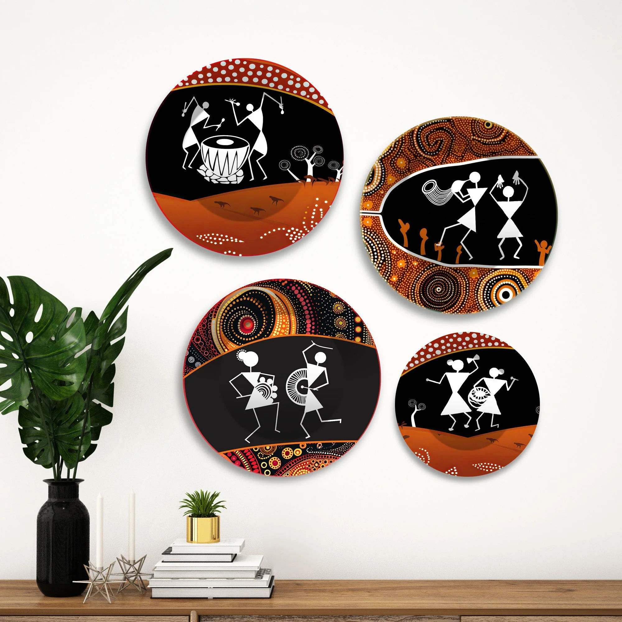 Warli Art Premium Wall Plates Painting Set of Four - Image 2